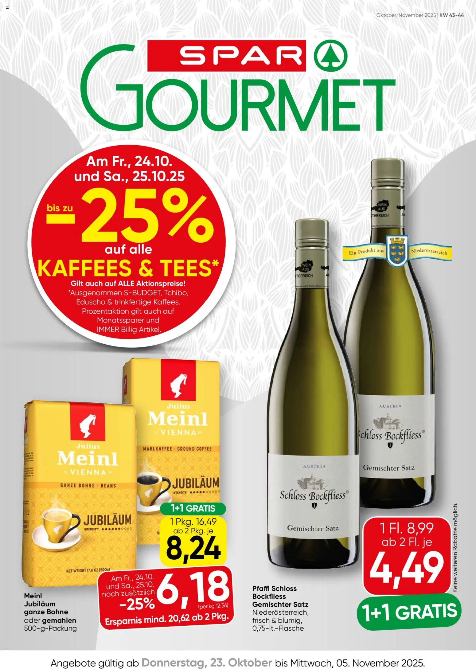  SPAR Gourmet Flugblatt Niederösterreich ab (23.10.2025 - 05.11.2025) - Seite 1 - Wein, Bohne