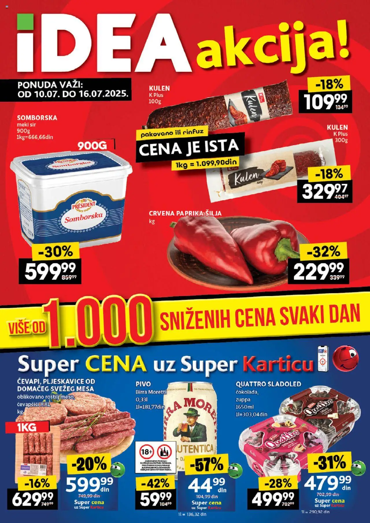 Idea katalog važi od 10.07.2025 - stranica 1 - Roštilj, Sladoled, Pivo, Pljeskavice, Birra Moretti, Kulen, Crvena paprika, Meki sir