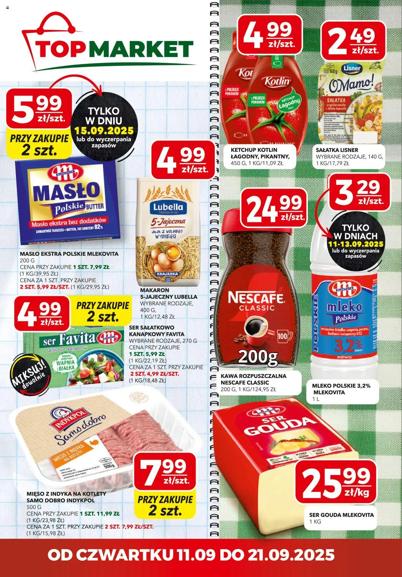Top Market Gazetka mini od 11.09.2025 - Nowa Gazetka - Numer strony 1 - Kawa, Top, Ser, Kapusta, Kawa rozpuszczalna, Kotlety, Ser favita, Masło Polskie