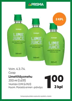 Kaupan Prisma Prisma tarjoukset Limettitäysmehu esikatselu, voimassa 04/03/2026