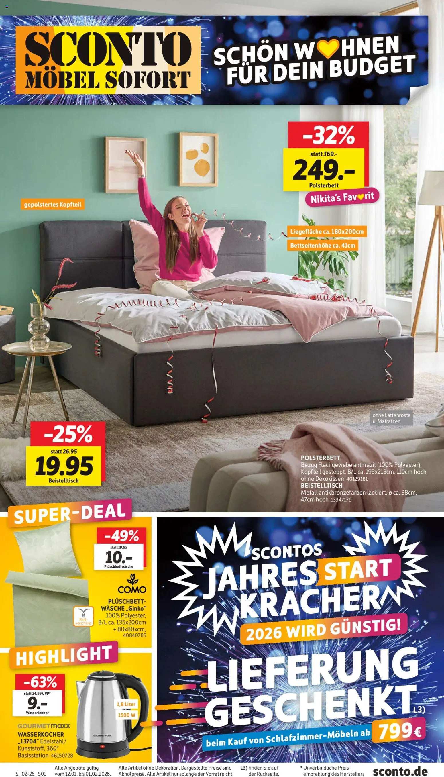 Vorschau von dem Prospekt des Geschäftes Sconto, gültig ab dem 12.01.2026 - Wasserkocher, Beistelltisch, Polsterbett