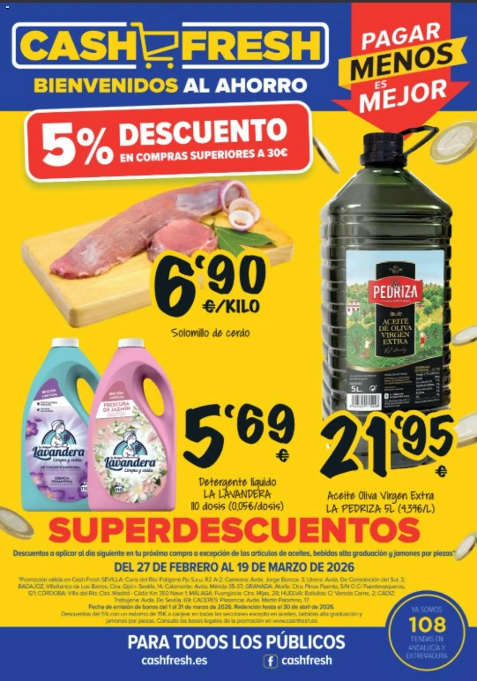 Vista previa del folleto de la tienda Cash Fresh válido desde el 27/02/2026 - Aceite, Cerdo, Solomillo de cerdo, Bebidas, Detergente, Detergente líquido