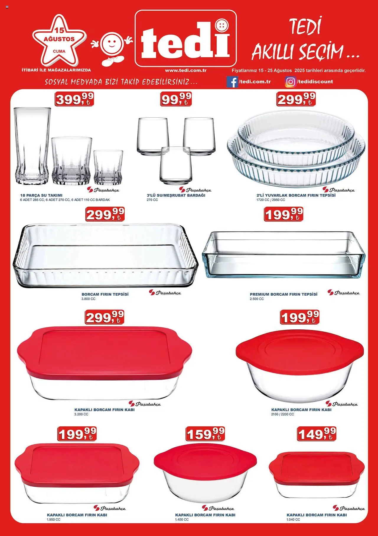 Tedi Katalog (15 - 25 Ağustos 2025) - Sayfa numarası 1 - Fırın, Su, Bardak