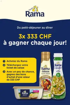 Vorschau des Merkblatts Rama: gagner 3x 333 CHF chaque jour! vom Shop Angebote gültig von 07.04.2026 bis 28.04.2026