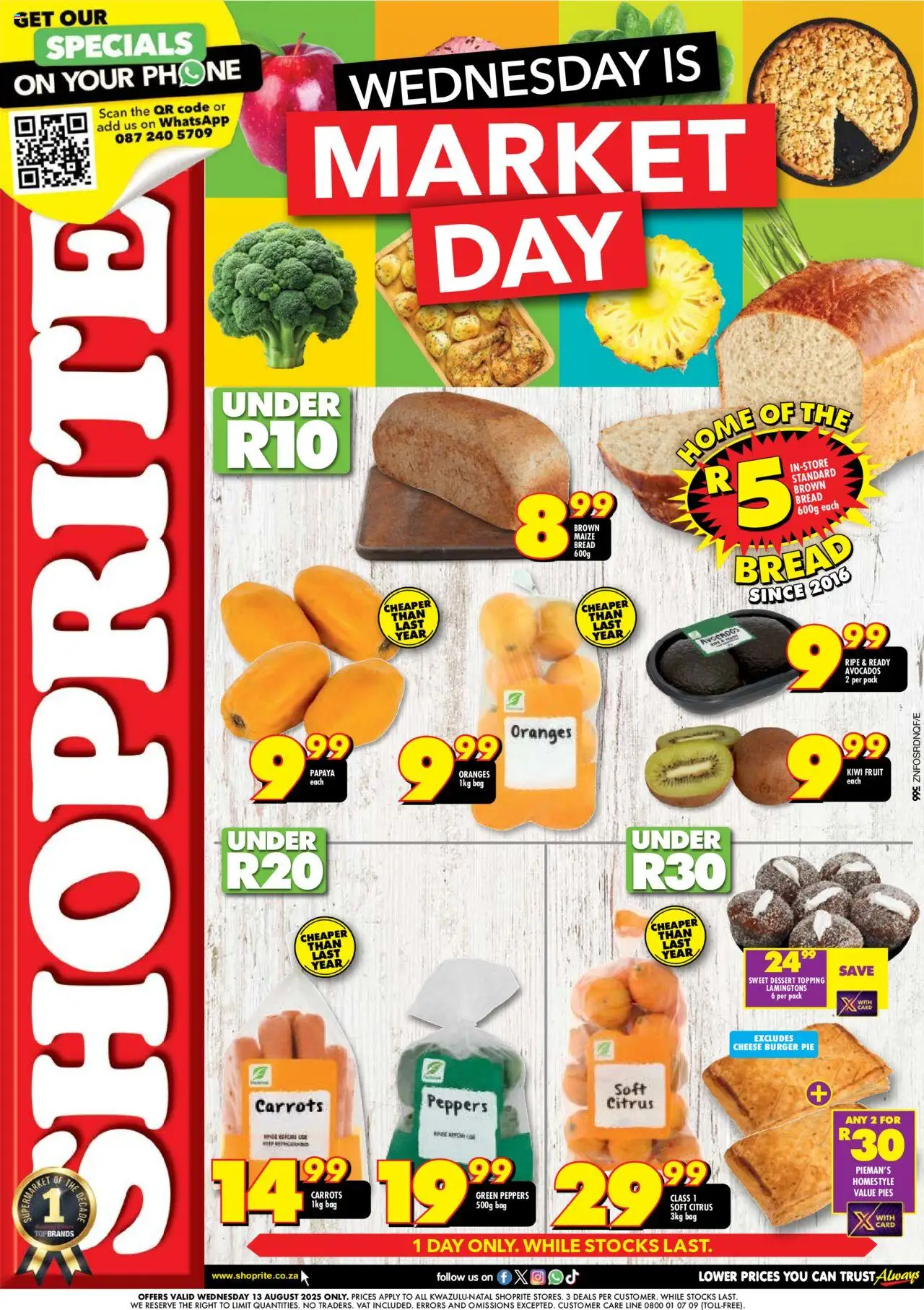 Shoprite KwaZulu-Natal - Market Day Deals 13/08 - 13/08/2025 >> Catalogue - Phone, Bag, Dessert, Bread, Oranges, Avocados, Ties, Carrots