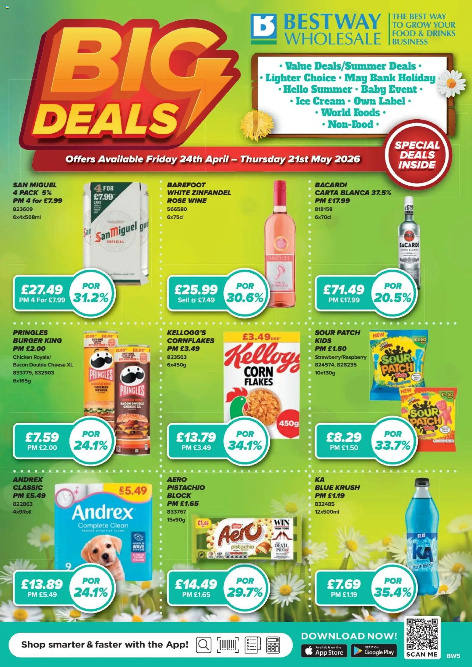Preview of Bestway Bestway - The Big Deals Brochure valid from 24/04/2026 - Chicken, Cheese, Drinks, Wine, Bacardi, Rosé wine, Cornflakes, Flakes