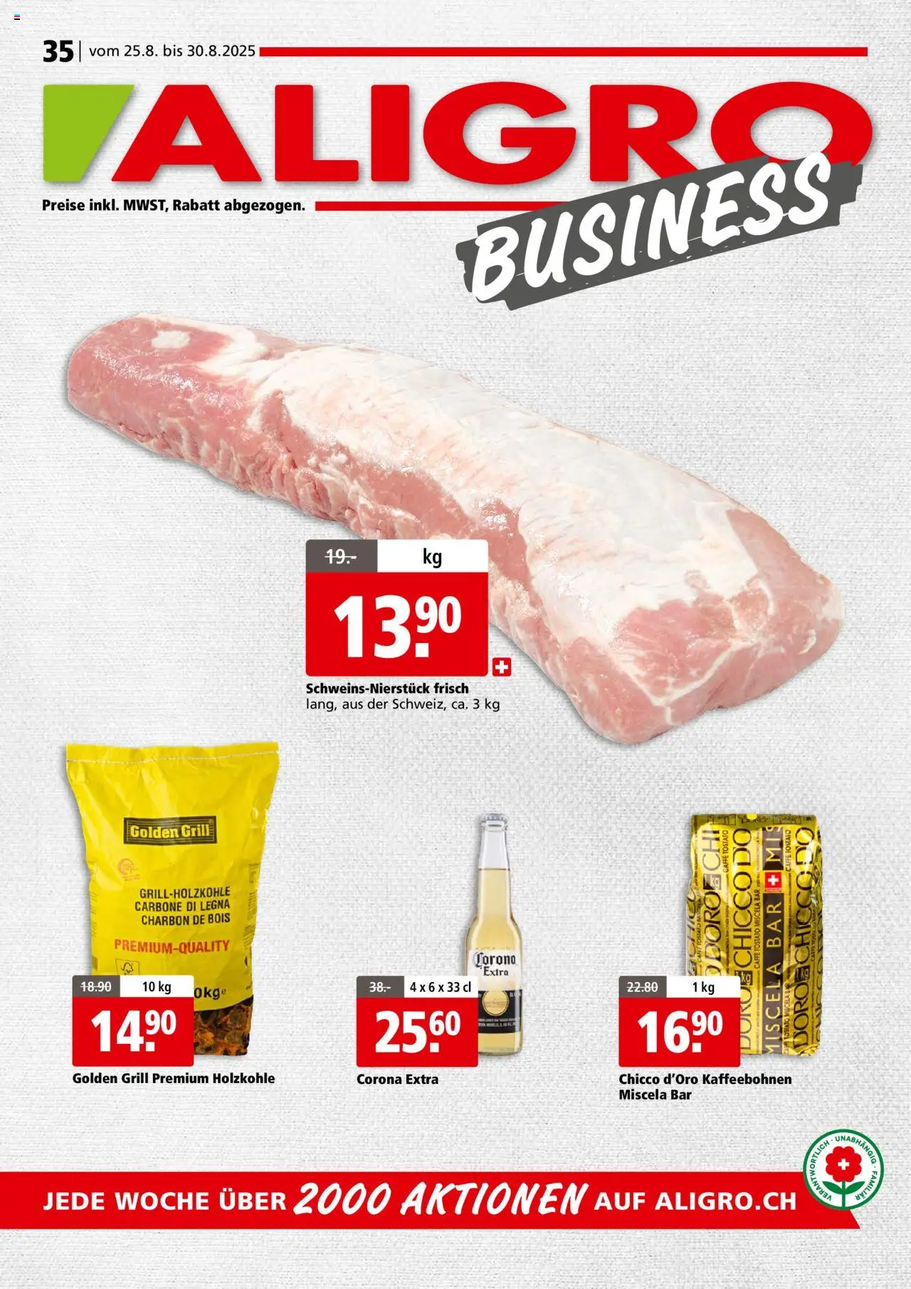 Aligro Aktionen Business Schlieren, Gossau SG, Frauenfeld, Rapperswil-Jona, Sargans, Bern, Brüttisellen, Pratteln, Emmen, Spreitenbach ab 25.08.2025 - Seitennummer 1