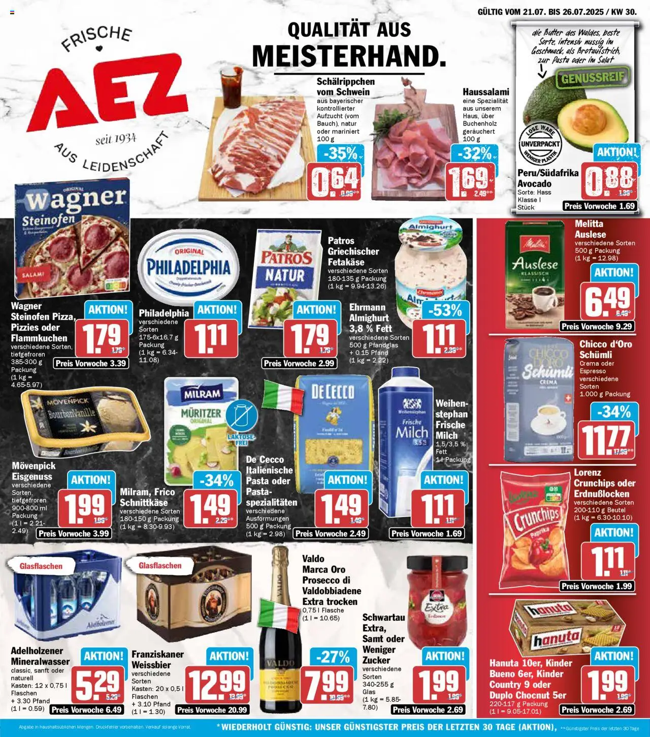 AEZ Prospekt (vom 21.07.2025 - 26.07.2025) - Butter, Philadelphia, Mineralwasser, Paprika, Melitta, Adelholzener, Franziskaner, Milram