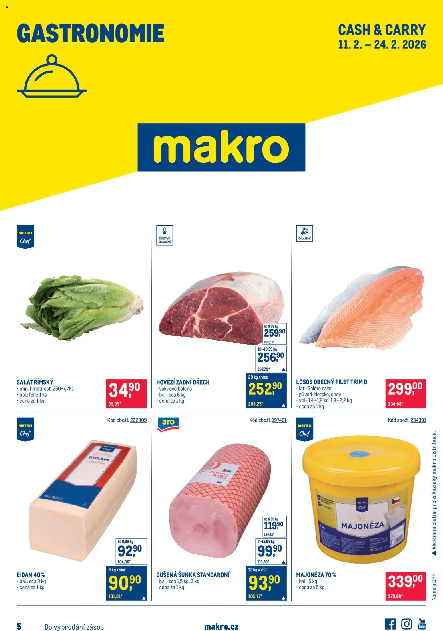 Náhled nabídky: Makro Leták - Gastronomie platný od 11.02.2026 - Losos, Salát, Šunka, Hovězí, Hovězí zadní, Eidam, Majonéza, Filet