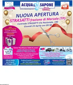 Anteprima dell'opuscolo Acqua e Sapone volantino Apertura Strasatti dal negozio Acqua e Sapone valido da 23/04/2026