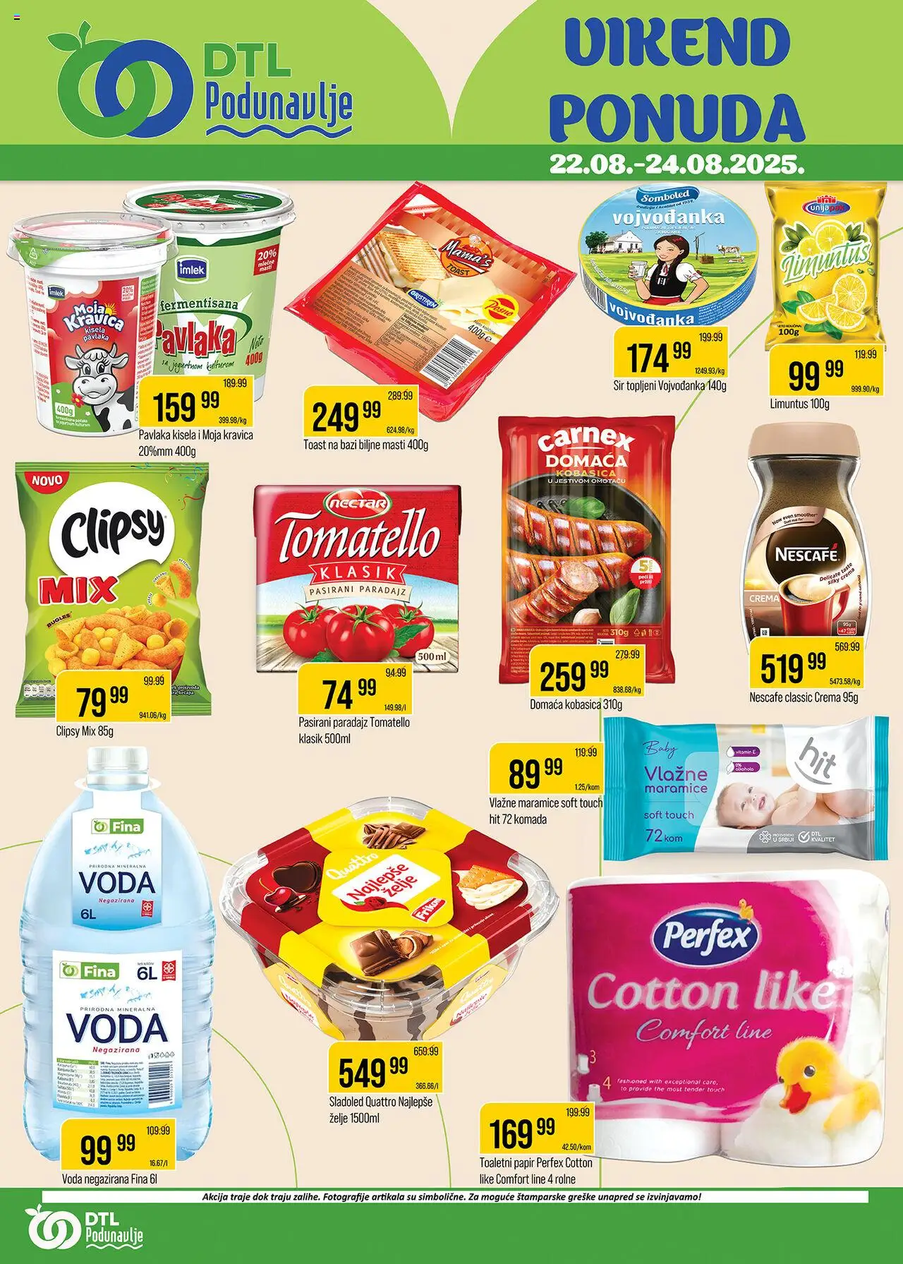 Podunavlje katalog važi od 22.08.2025 - stranica 1 - Sladoled, Moja kravica, Sir, Kobasica, Pasirani paradajz, Mineralna voda, Vlažne maramice, Maramice