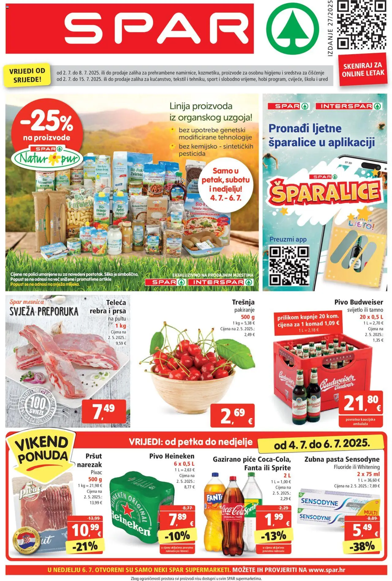 Spar aktualni Katalog vrijedi od 02.07.2025 - tjedna akcija broj stranice 1 - Coca cola, Fanta, Sprite, Sredstva za čiščenje, Pršut, Narezak, Heineken, Pasta