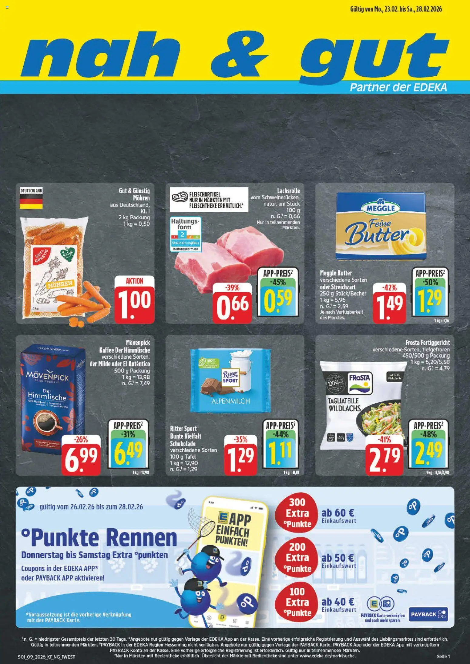 Vorschau von dem Prospekt des Geschäftes nah & gut, gültig ab dem 23.02.2026 - Kaffee, Butter, Schokolade, Ritter sport, Frosta, Mohren, Meggle butter