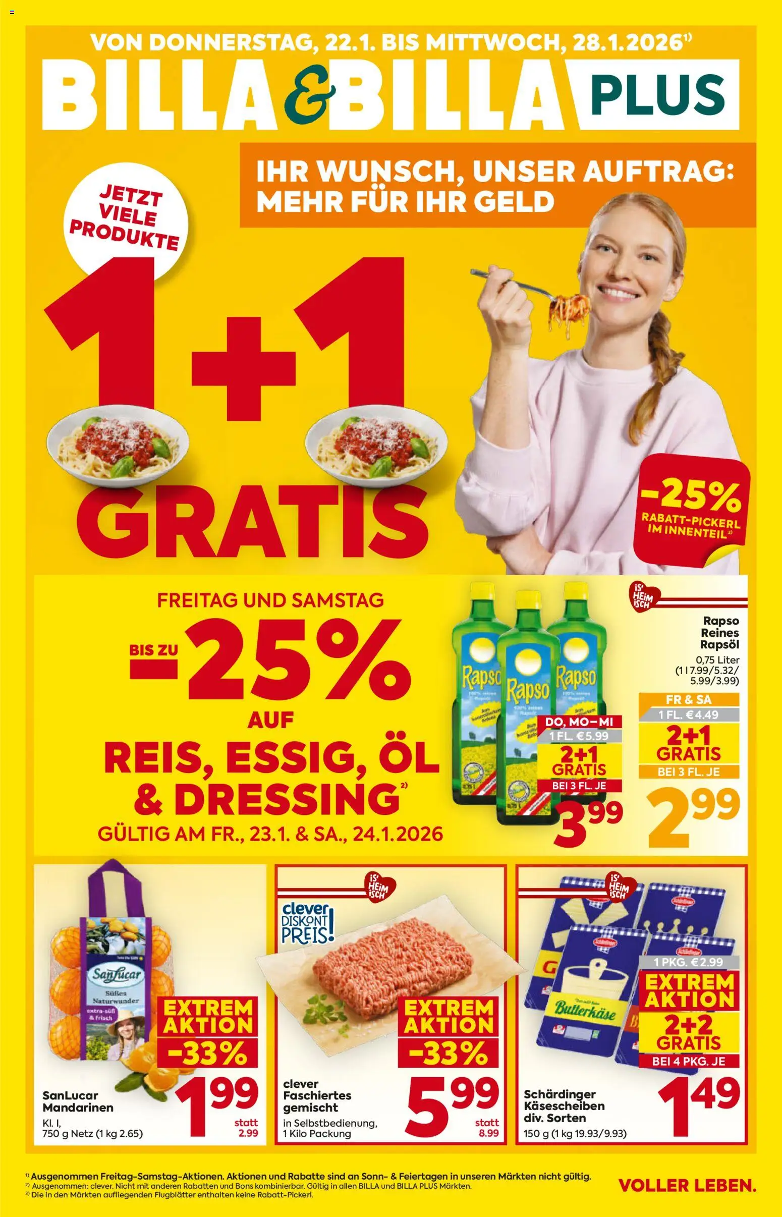 Vorschau der Angebote: Billa Salzburg gültig ab 22.01.2026 - Öl, Rapsöl, Mandarinen, Dressing