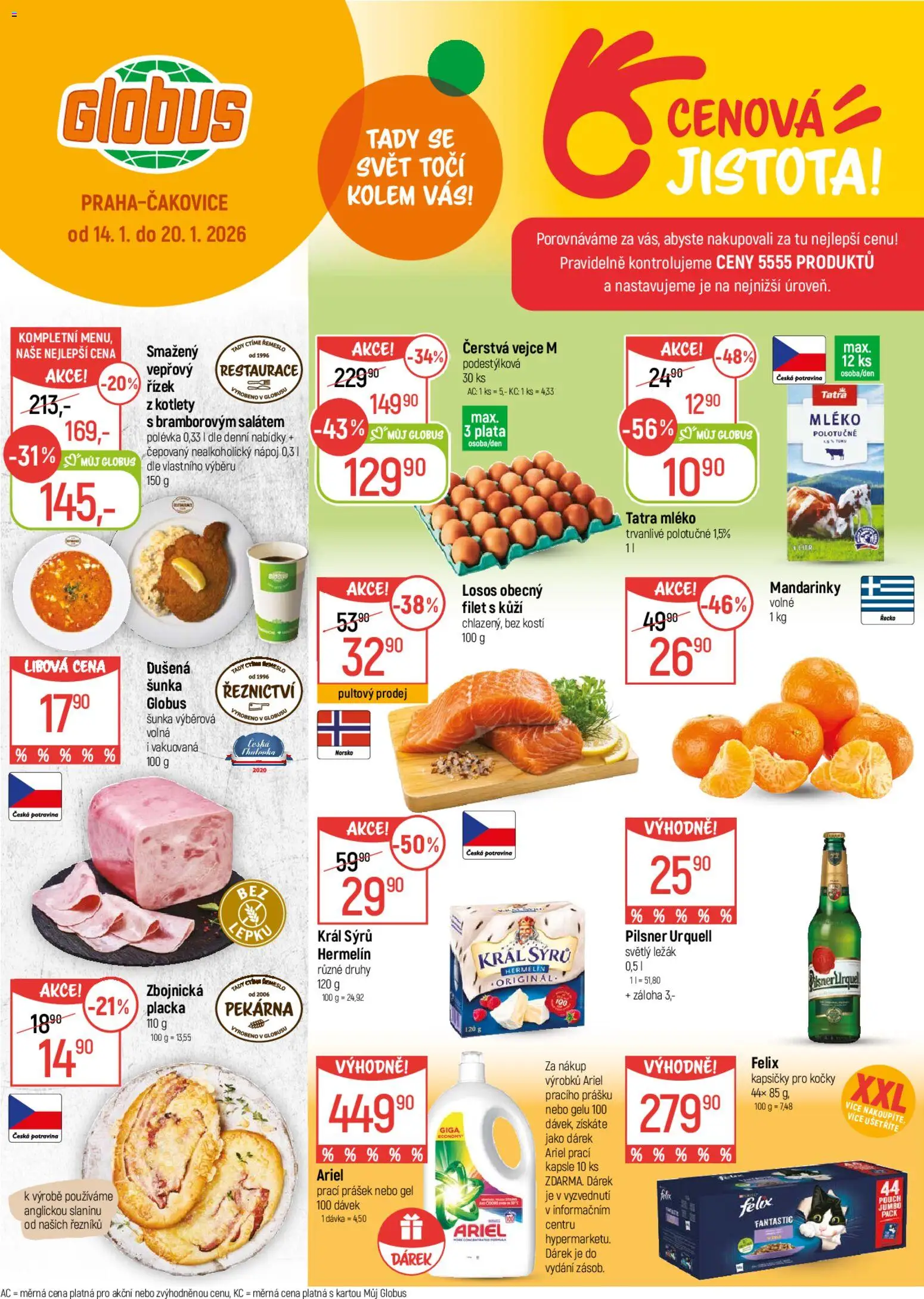 Náhled nabídky: Globus Leták platný od 14.01.2026 - Globus, Mléko, Hermelín, Šunka, Kapsičky pro kočky, Prací Prášek, Filet, Kapsičky