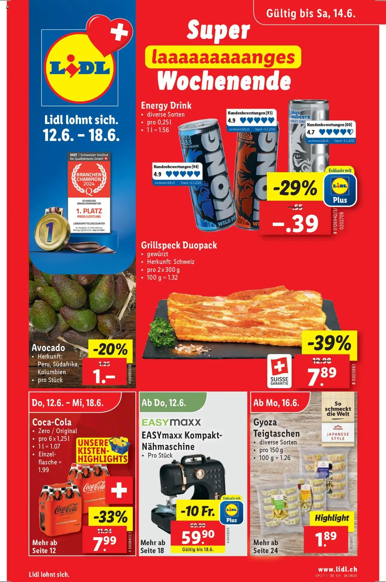 Lidl Aktionen ab 12.06.2025 - Seitennummer 1 - Nähmaschine, Coca Cola, Avocado