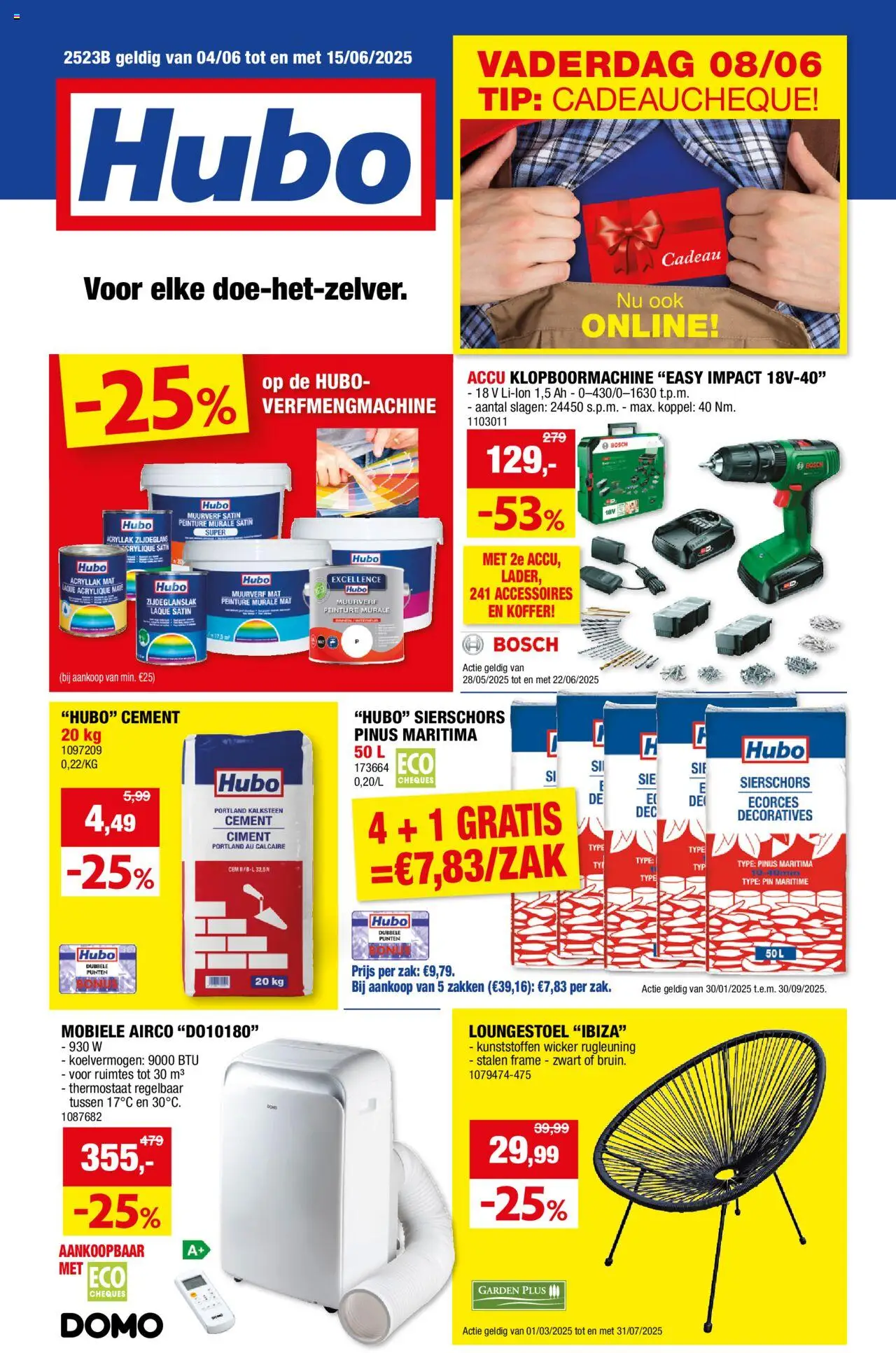Hubo shop Folder geldig vanaf 04/06/2025 - Paginanummer 1 - Koffer, Zak, Accu klopboormachine, Pin, Cement, Klopboormachine, Airco