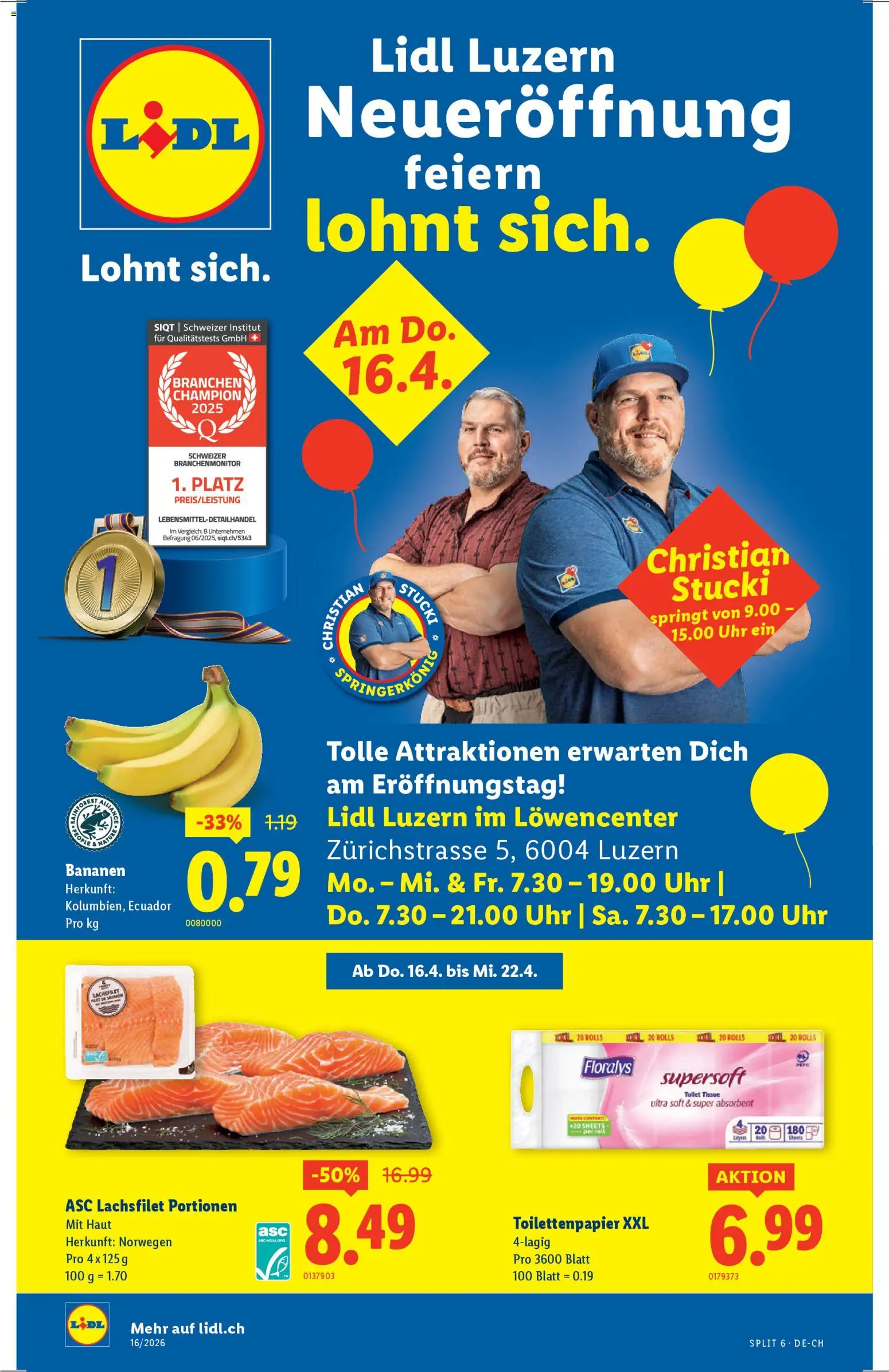 Vorschau des Merkblatts Lidl Aktionen Neueröffnung Luzern vom Shop Lidl gültig von 16.04.2026 bis 22.04.2026