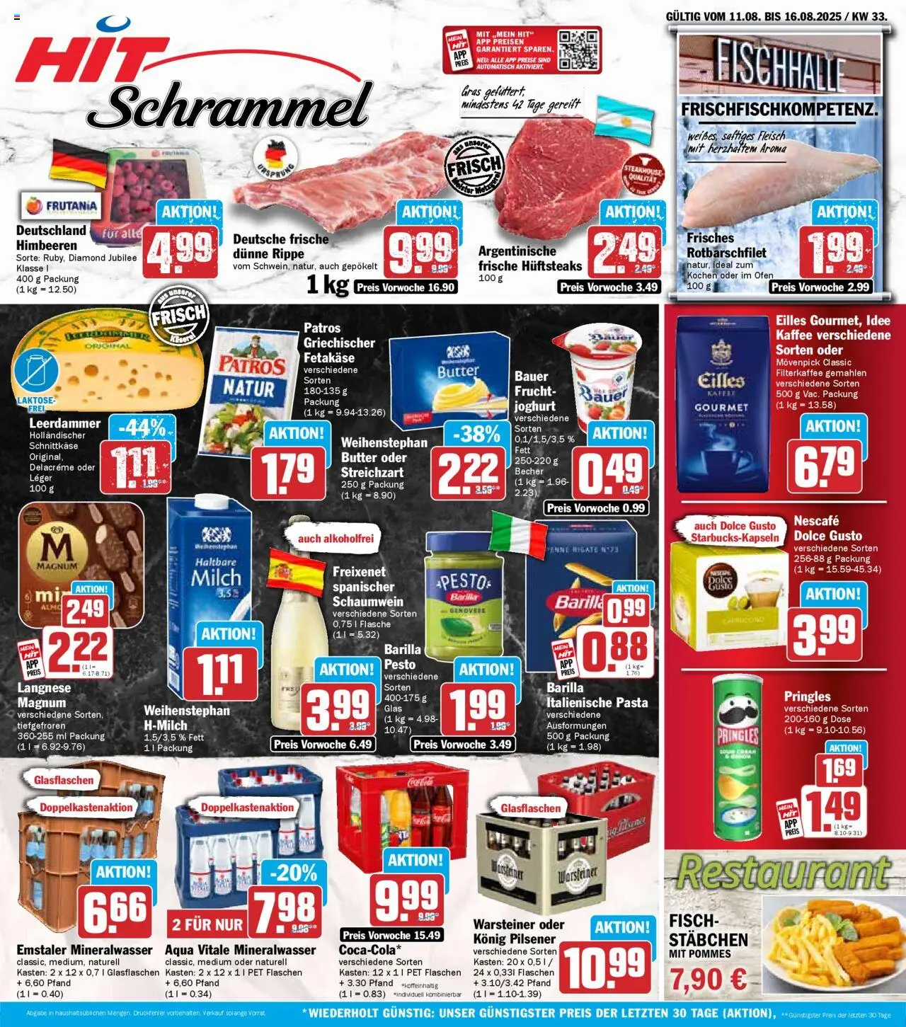 HIT Prospekt ab 11.08.2025 nächste Woche > Baden-Württemberg - Butter, Joghurt, Fleisch, Ofen, Pringles, Barilla, Patros, Konig pilsener