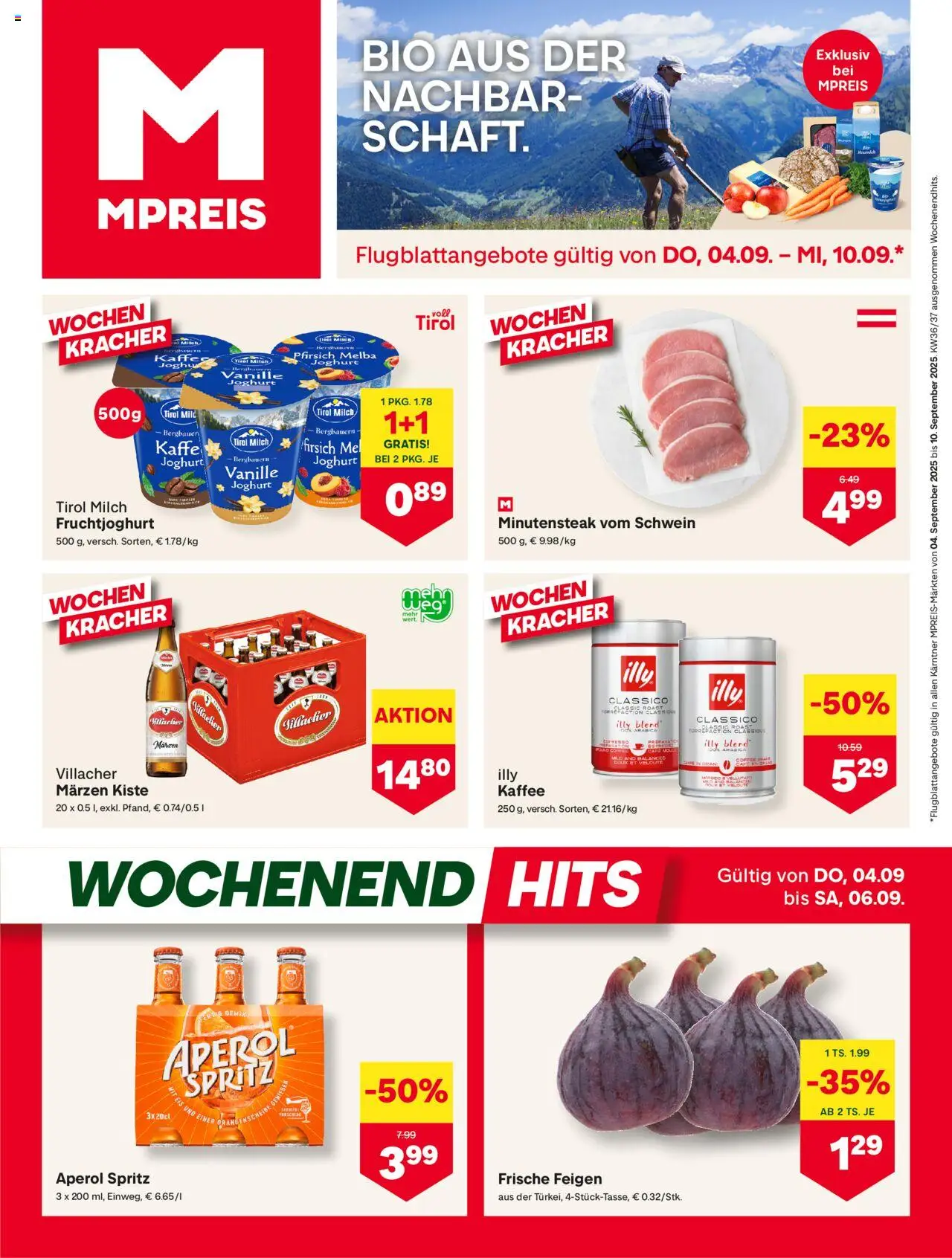  MPREIS Dellach im Drautal ab (04.09.2025 - 10.09.2025) - Seite 1 - Kaffee, Aperol, Milch, Joghurt, Pfirsich, Feigen, Vanille