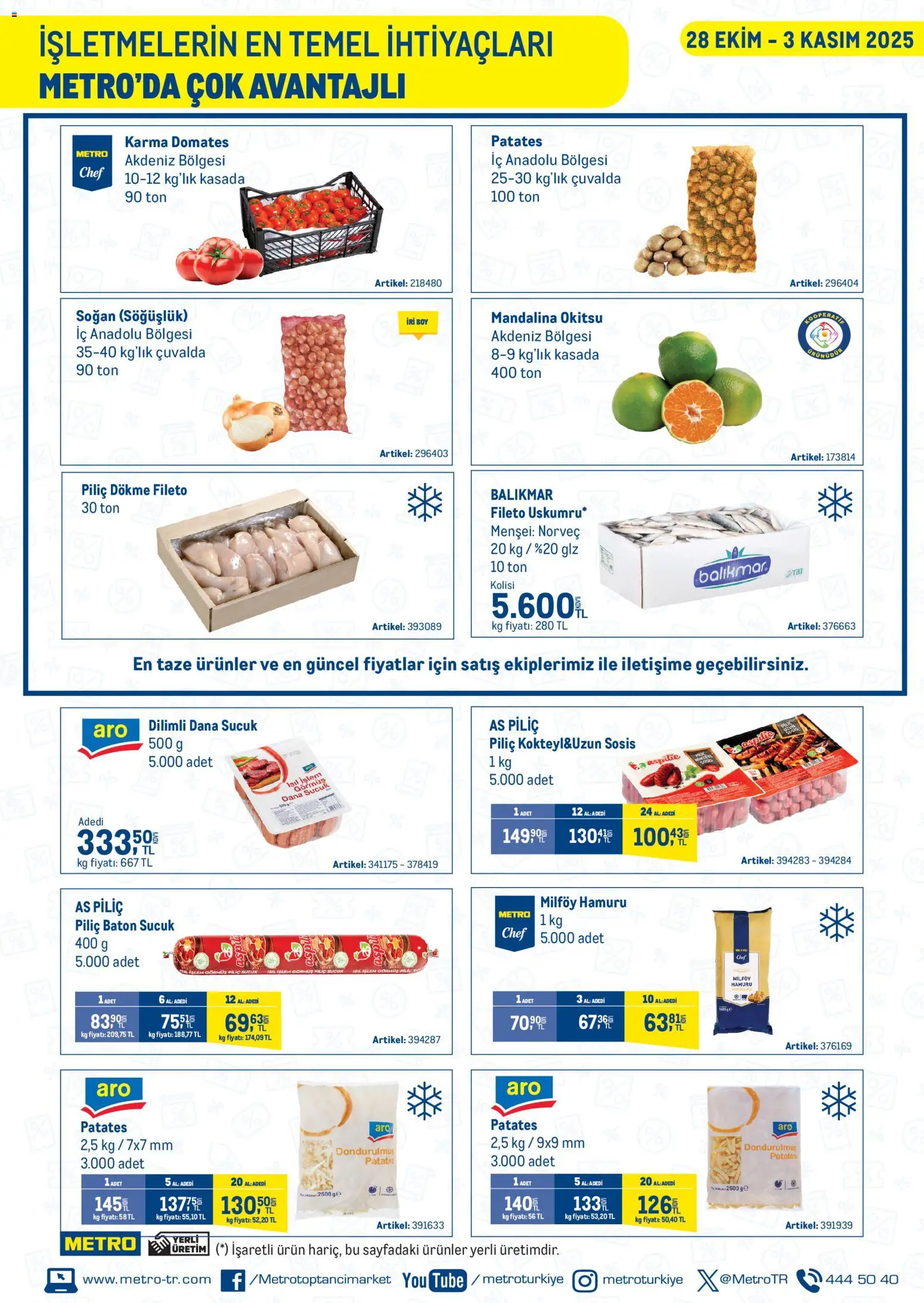 Metro İşletmelerin En Temel İhtiyaçları Metro'da Çok Avantajlı 28.10.2025 - Broşürünün önizlemesi - Sucuk, Patates, Domates, Soğan, Mandalina, Sosis, Piliç