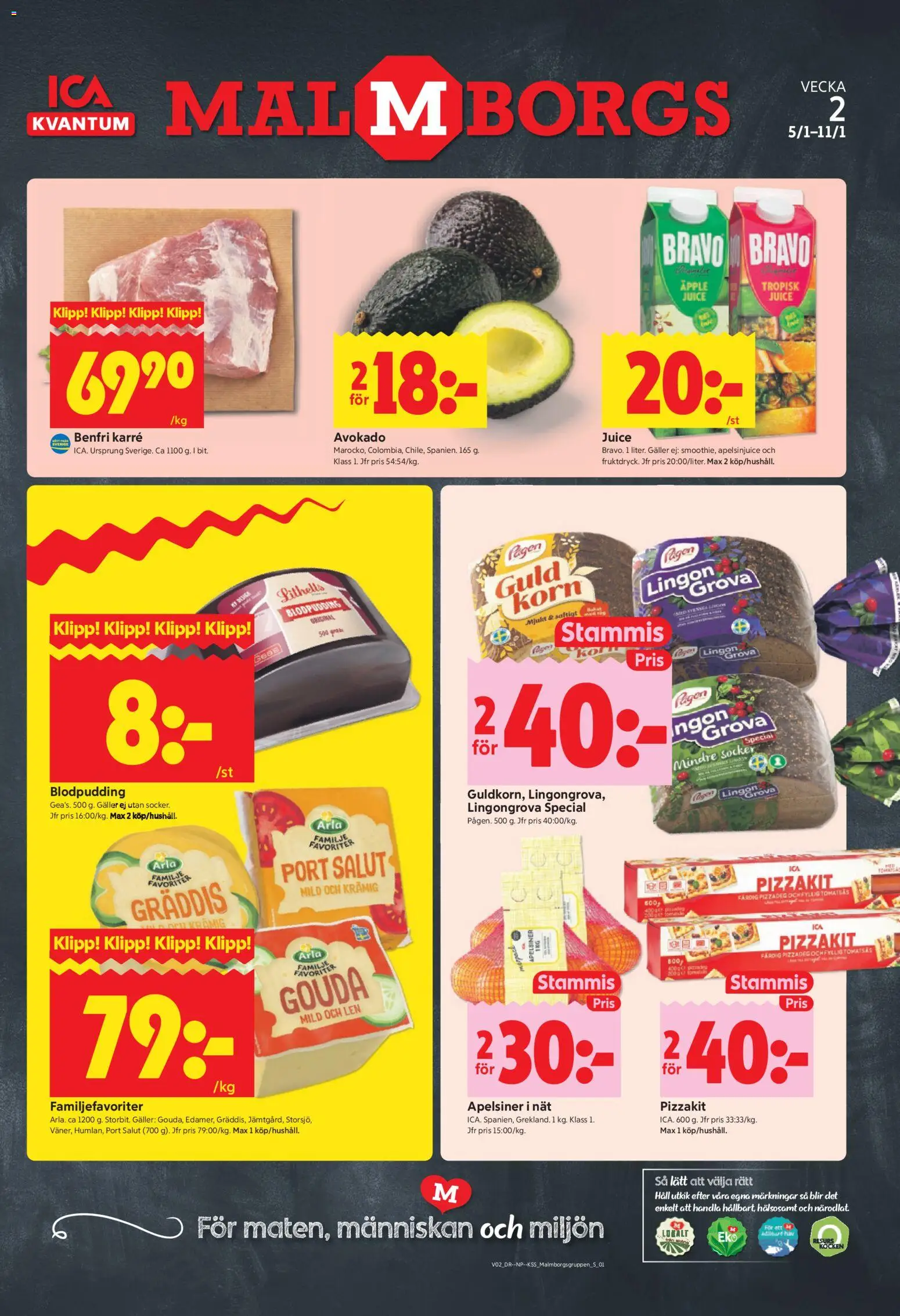 Förhandsgranska reklamblad Malmö från butik ICA Kvantum gäller från 05/01/2026 - Pizzadeg, Blodpudding, Äpple, Juice, Galler, Pizzakit, Häll, Apelsiner