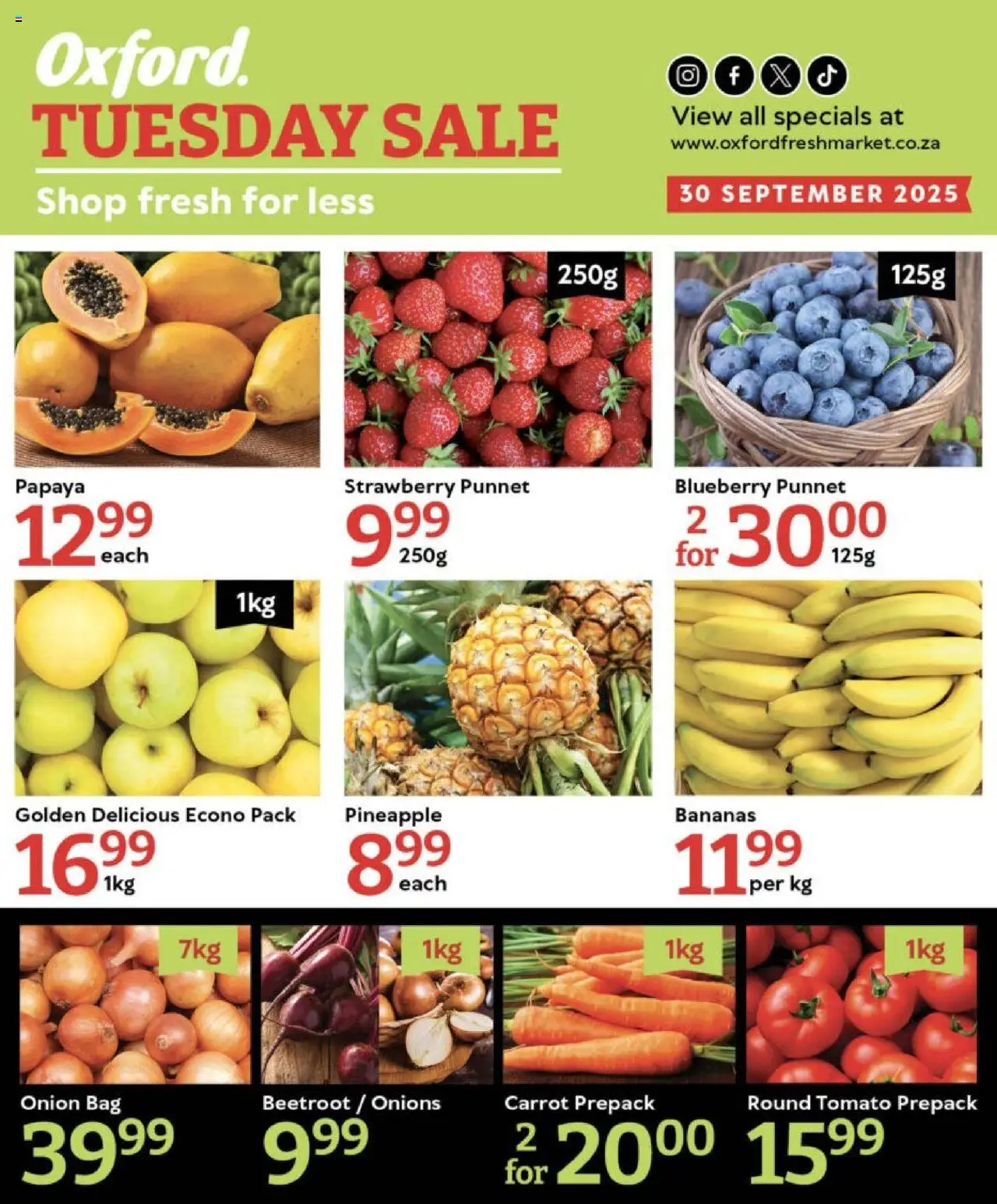Oxford Freshmarket Tuesday Sale from 30/09 - 30/09/2025 > Promotions - Bag, Bananas, Pineapple, Onions, Onion