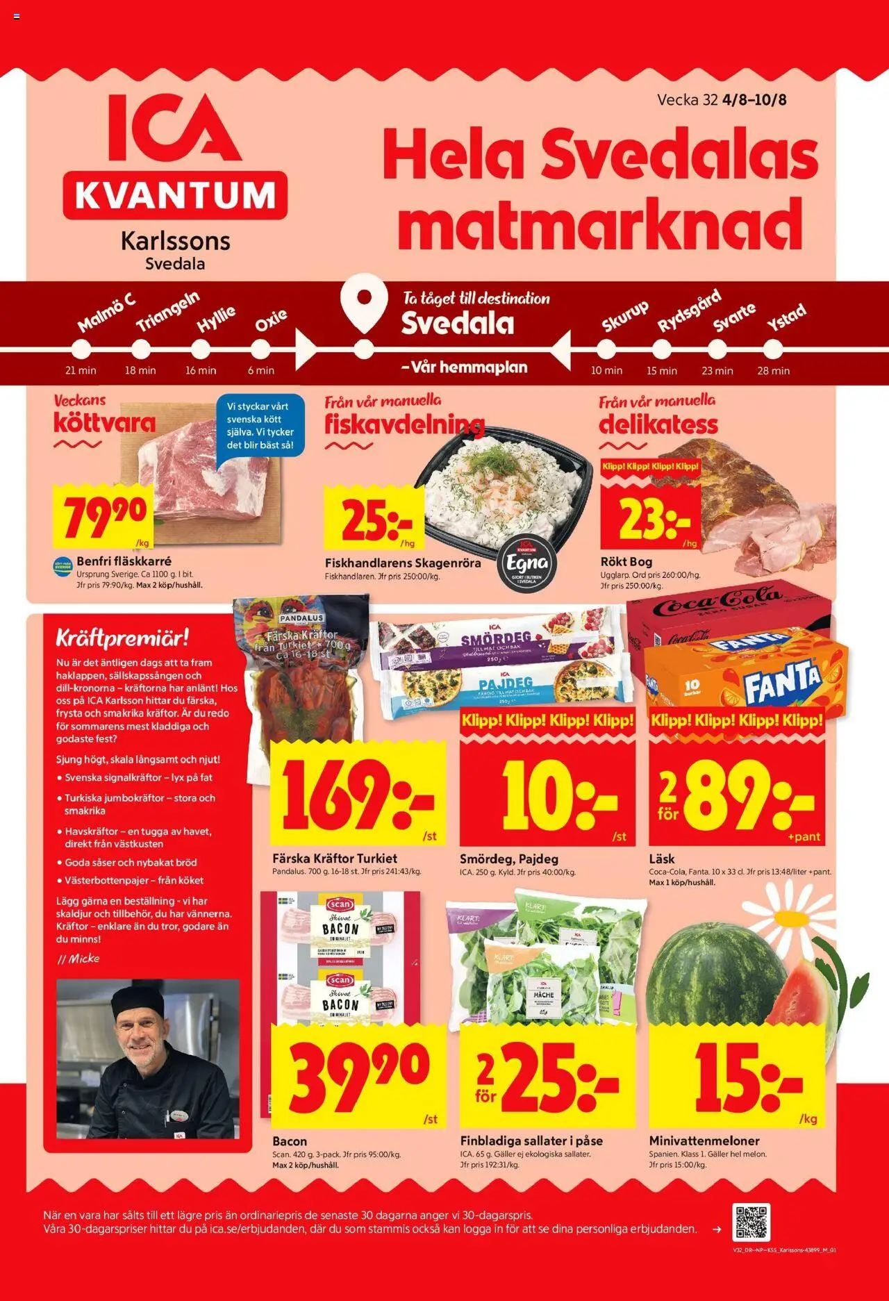 Svedala är giltig 04/08 2025 > Veckans Erbjudanden gäller från 04/08/2025 till 10/08/2025 sidnummer 1 - Coca cola, Bröd, Fläkt, Kött, Kräftor, Galler, Fanta, Skaldjur