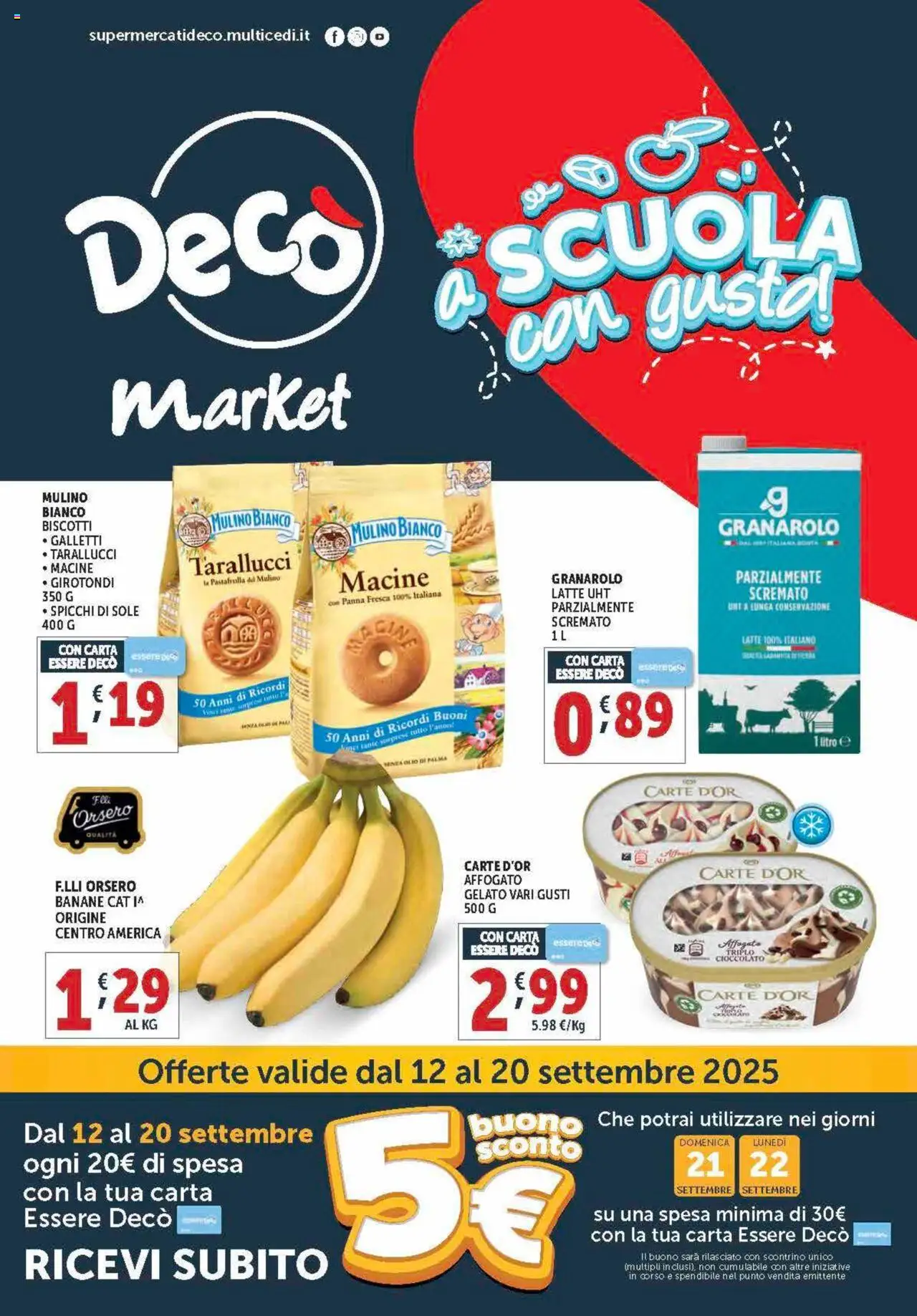Volantino Decò valido da 12/09/2025 numero di pagina 1 - Gelato, Biscotti, Latte, Cioccolato, Olio, Panna, Banane