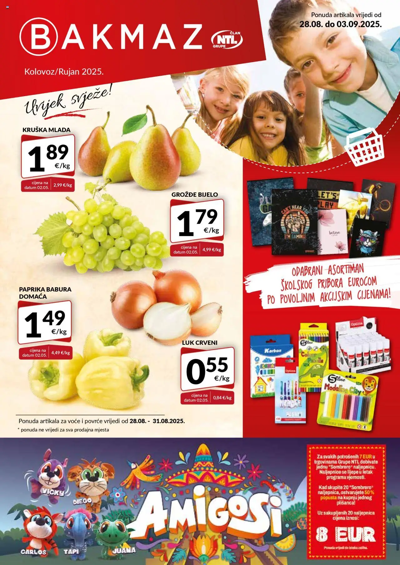 Bakmaz aktualni Katalog vrijedi od 28.08.2025 - tjedna akcija broj stranice 1 - Paprika, Povrće, Grožđe, Kruška, Luk, Voće