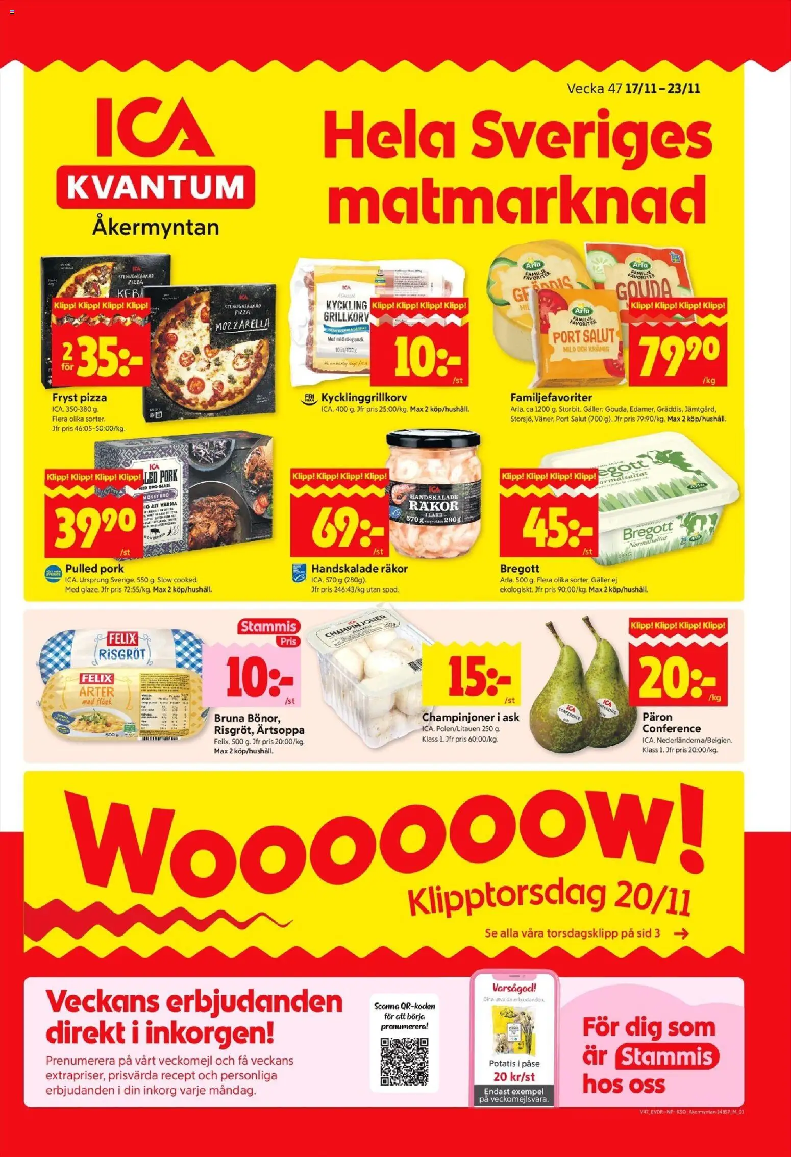 Förhandsgranska reklamblad Hässelby från butik ICA Kvantum gäller från 17/11/2025 - Pulled pork, Mozzarella, Potatis, Räkor, Päron, Grillkorv, Gouda, Kyckling