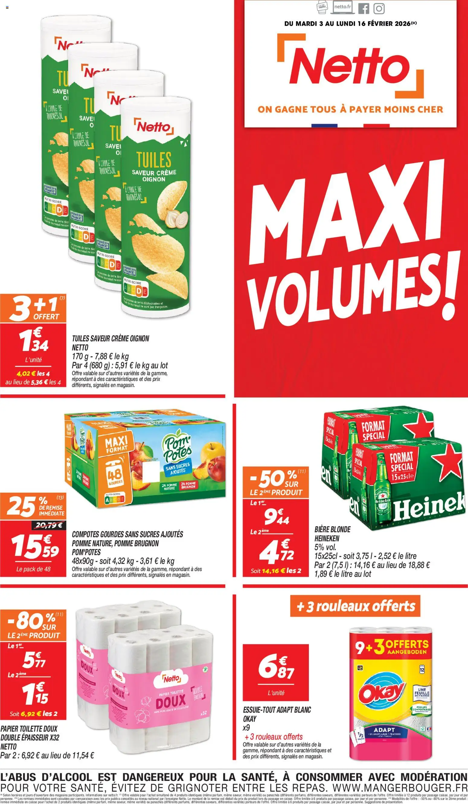 Prévisualisation de Catalogue du magasin Netto formulaire valide 03/02/2026 - Pomme, Bière, Pommes de terre, Huile, Brugnon, Papier toilette, Huile de tournesol, Bière blonde
