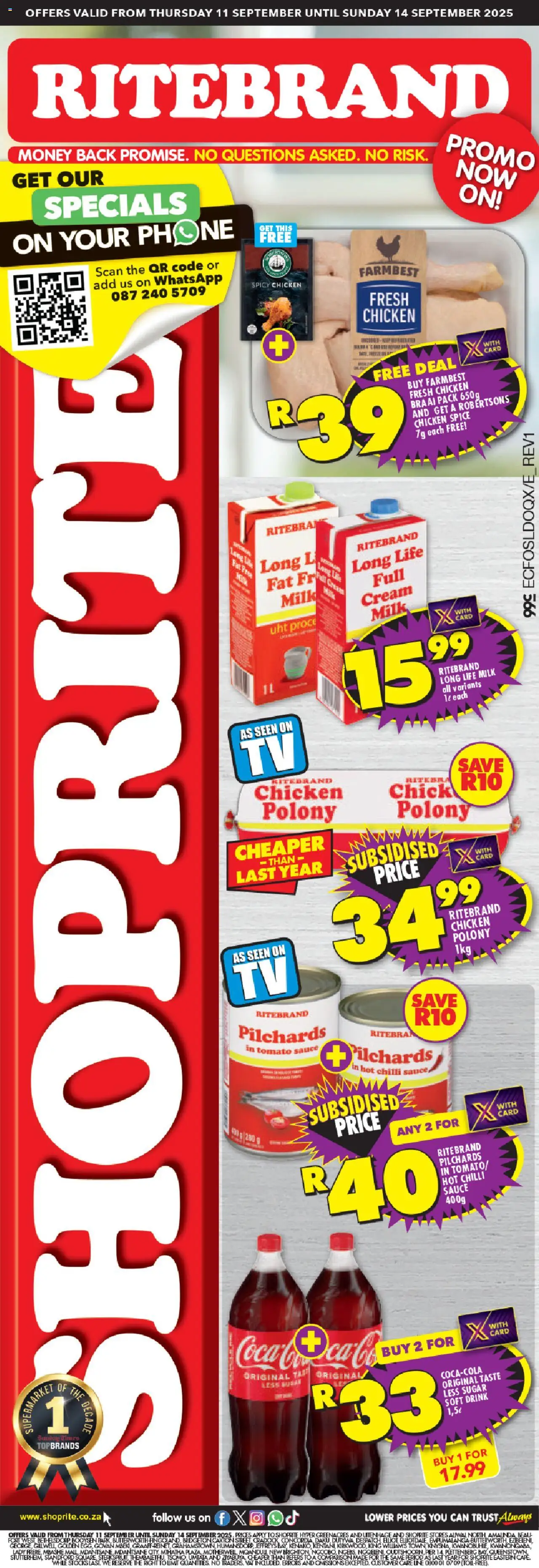 Shoprite Eastern Cape - Ritebrand Savings Promo Extra 11/09 - 14/09/2025 >> Catalogue