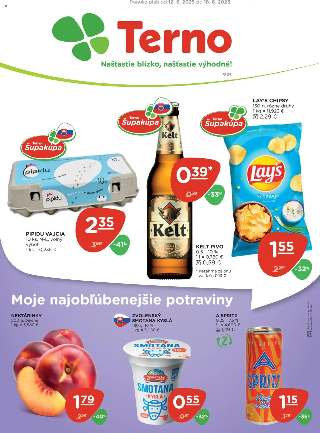 Terno Leták (12.06. - 18.06.2025) - Akčná ponuka - Pivo, Vajcia, Chipsy, Smotana, Kelt