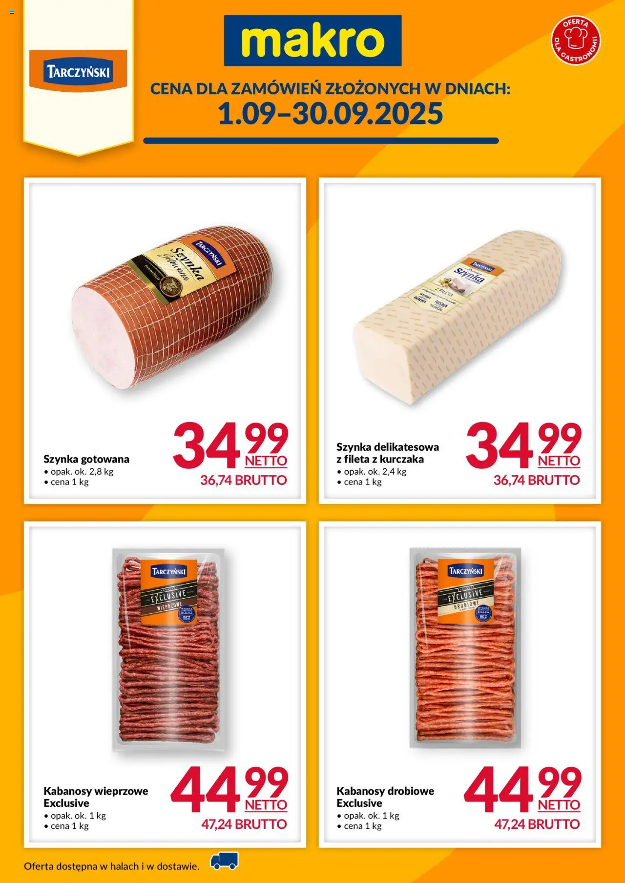 Makro Wędliny Tarczyński od 01.09.2025 - Nowa Gazetka - Numer strony 1 - Szynka, Kabanosy, Szynka gotowana, Kabanosy wieprzowe, Kabanosy drobiowe