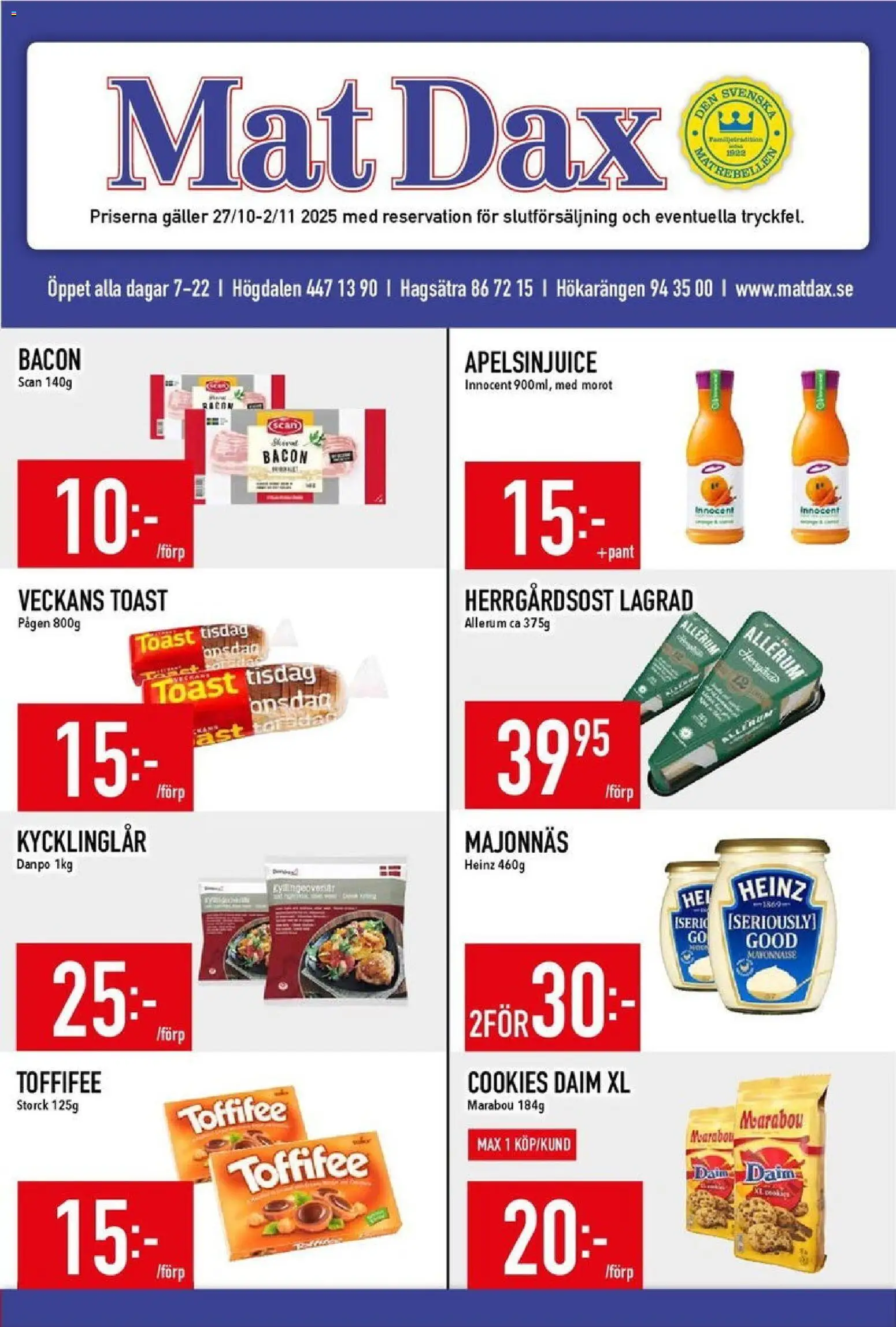 Aktuella reklamblad Matdax är giltig 27/10 2025 > Veckans Erbjudanden gäller från 27/10/2025 till 02/11/2025 sidnummer 1