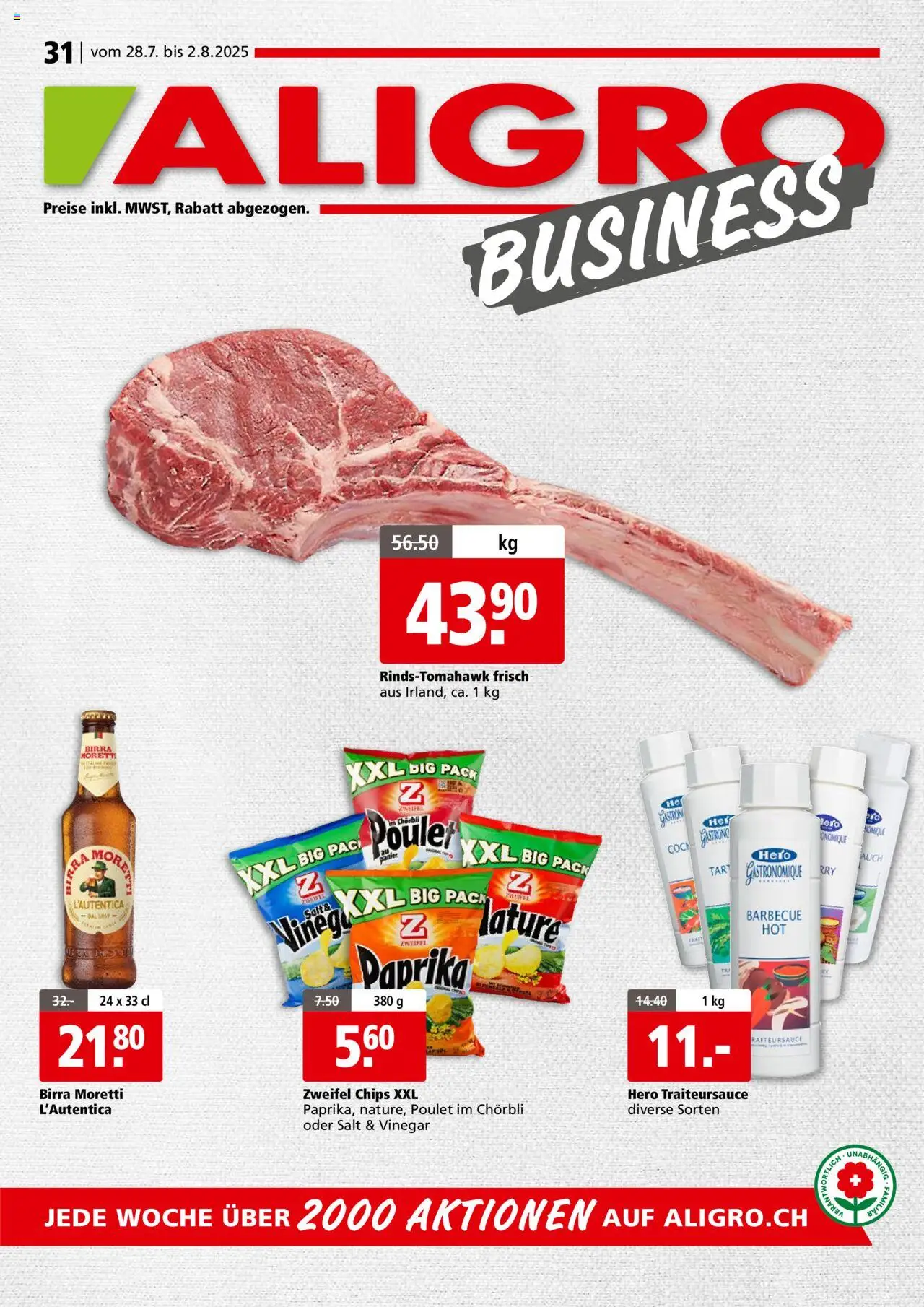Aligro Actions Business - Schlieren, Gossau SG, Frauenfeld, Rapperswil-Jona, Sargans, Bern, Brüttisellen, Pratteln, Emme ab 28.07.2025 - Seitennummer 1 - Paprika, Chips
