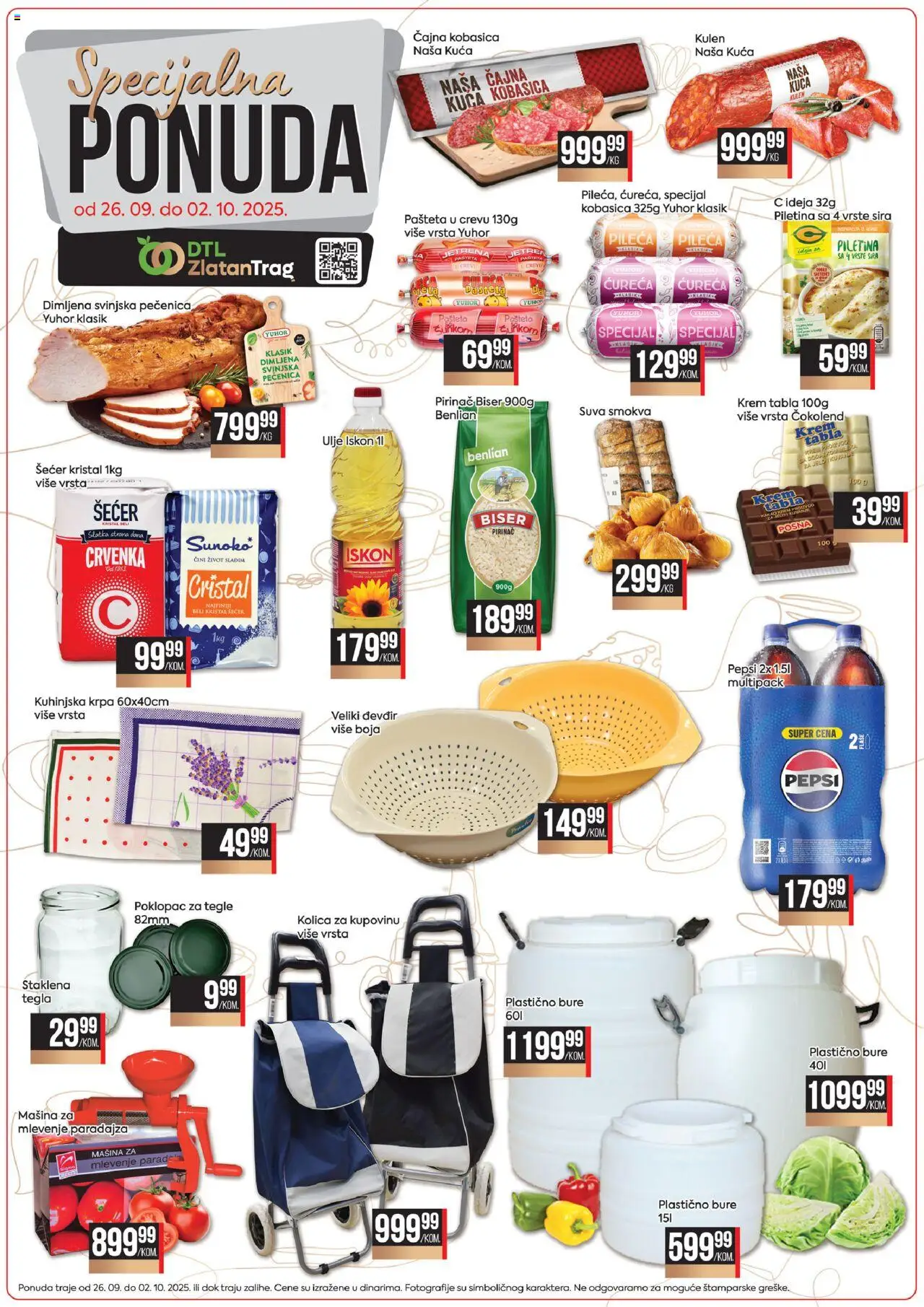 Zlatan Trag katalog važi od 26.09.2025 - stranica 1 - Šećer, Kulen, Kolica, Pašteta, Kobasica, Bure, Pirinač, Šećer kristal
