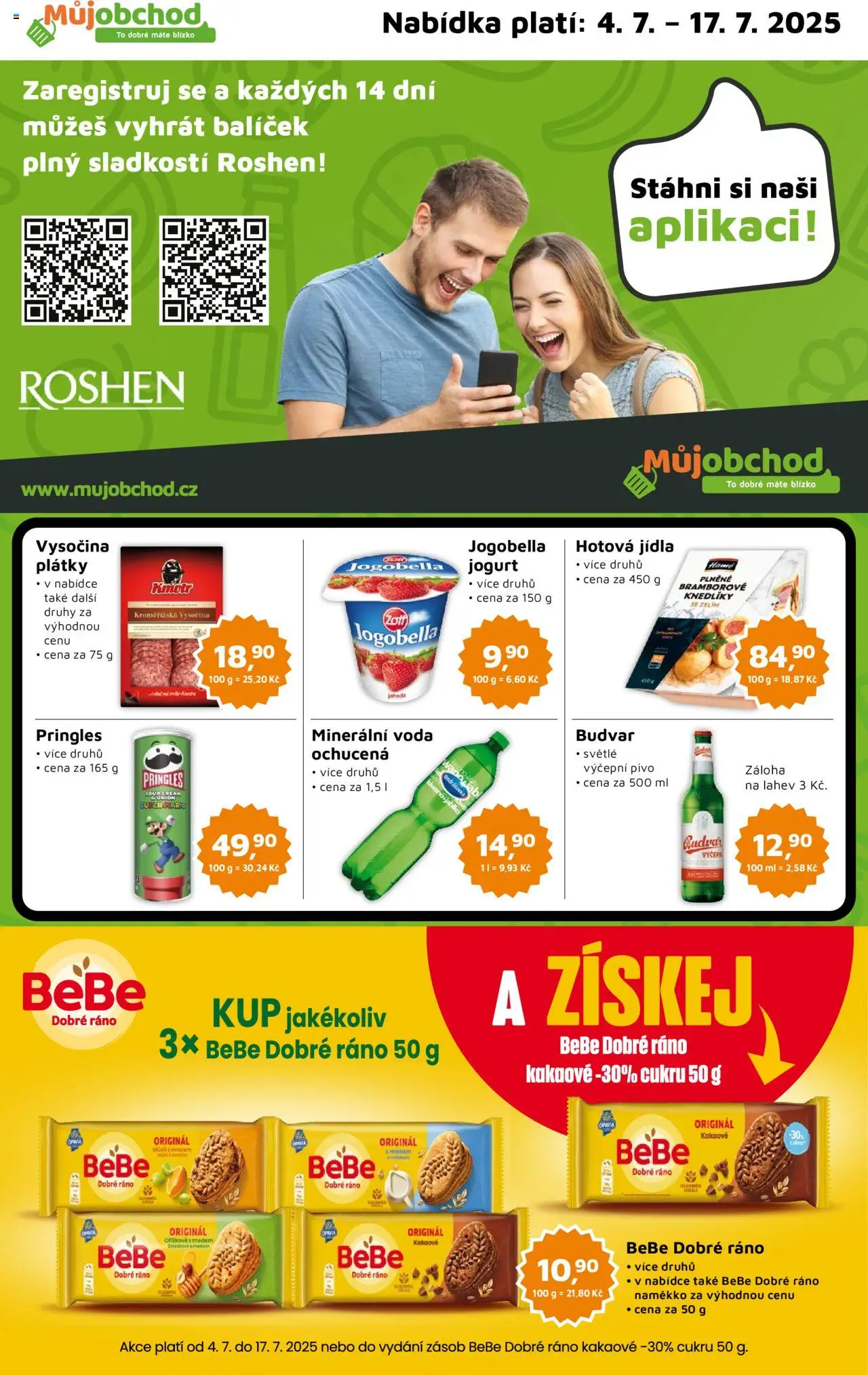  Můj obchod Leták (04.07.2025 - 17.07.2025) - Pivo, Jogurt, Pringles, Vysočina, Budvar, Sladkosti, Minerální voda, Jogurt Jogobella