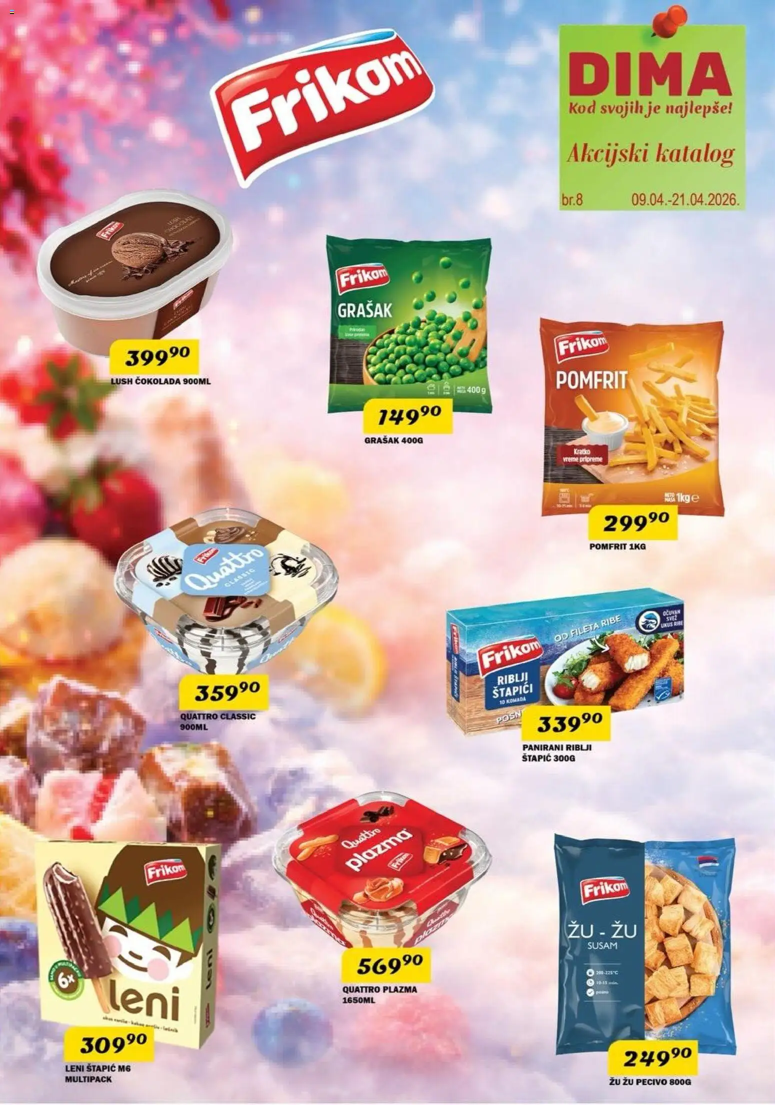 Pregled VP Dima kataloga - važi od 09.04.2026 - Grašak, Čokolada, Pomfrit, Susam, Pecivo, Plazma