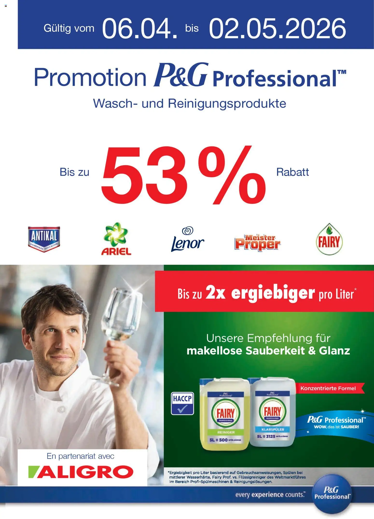 Vorschau des Merkblatts Aligro aktionen P&G Schlieren, Gossau SG, Frauenfeld, Rapperswil-Jona, Sargans, Bern vom Shop Aligro gültig von 06.04.2026 bis 02.05.2026