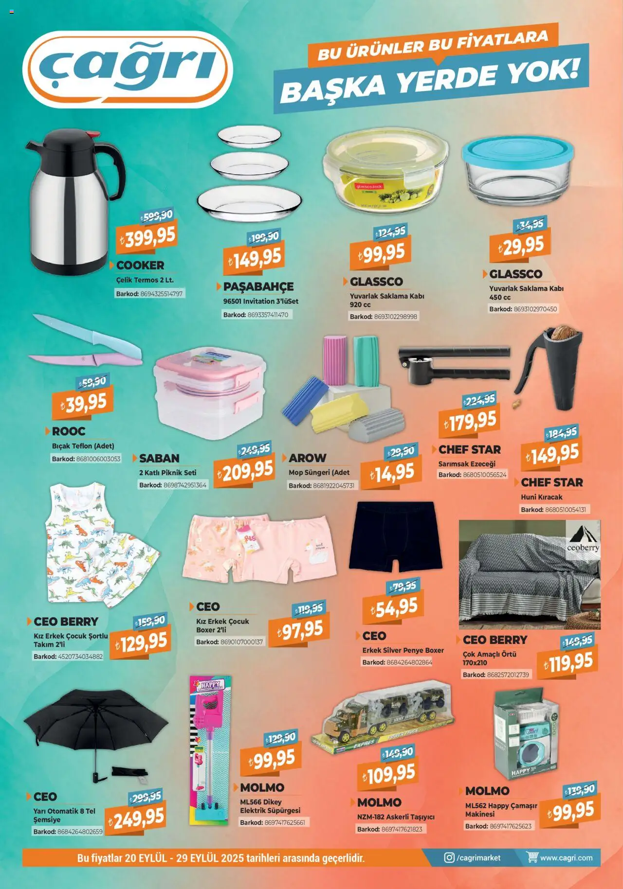 Çağrı Market Züccaciye Katalog (20 Eylül 2025) - Indirim, Broşür - Sayfa numarası 1 - Termos, Şemsiye, Sarımsak