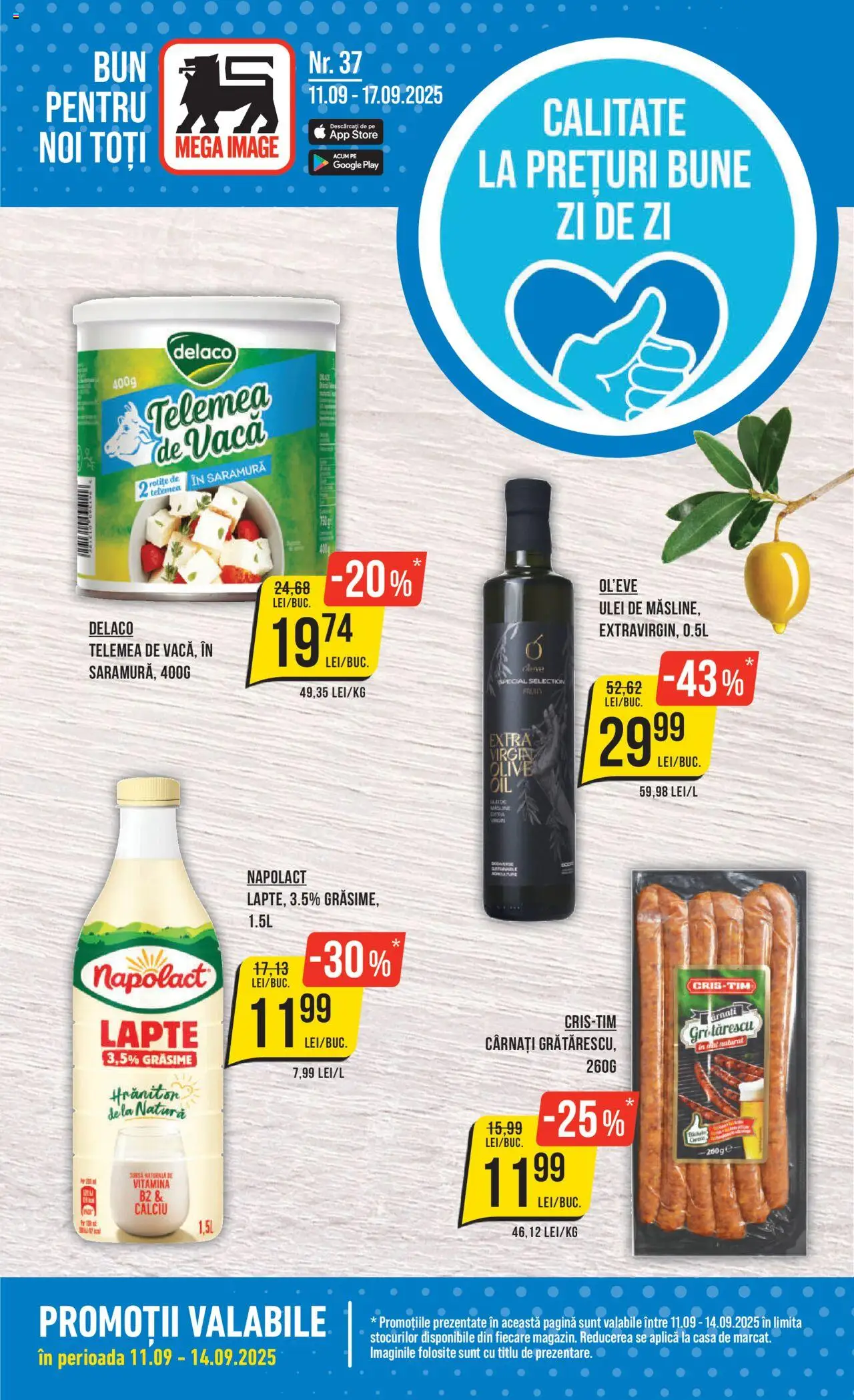 Catalog Mega Image online 11.09.2025 - Revista nou - Pagină 1 - Ulei, Lapte, Cârnați, Delaco, Aplică