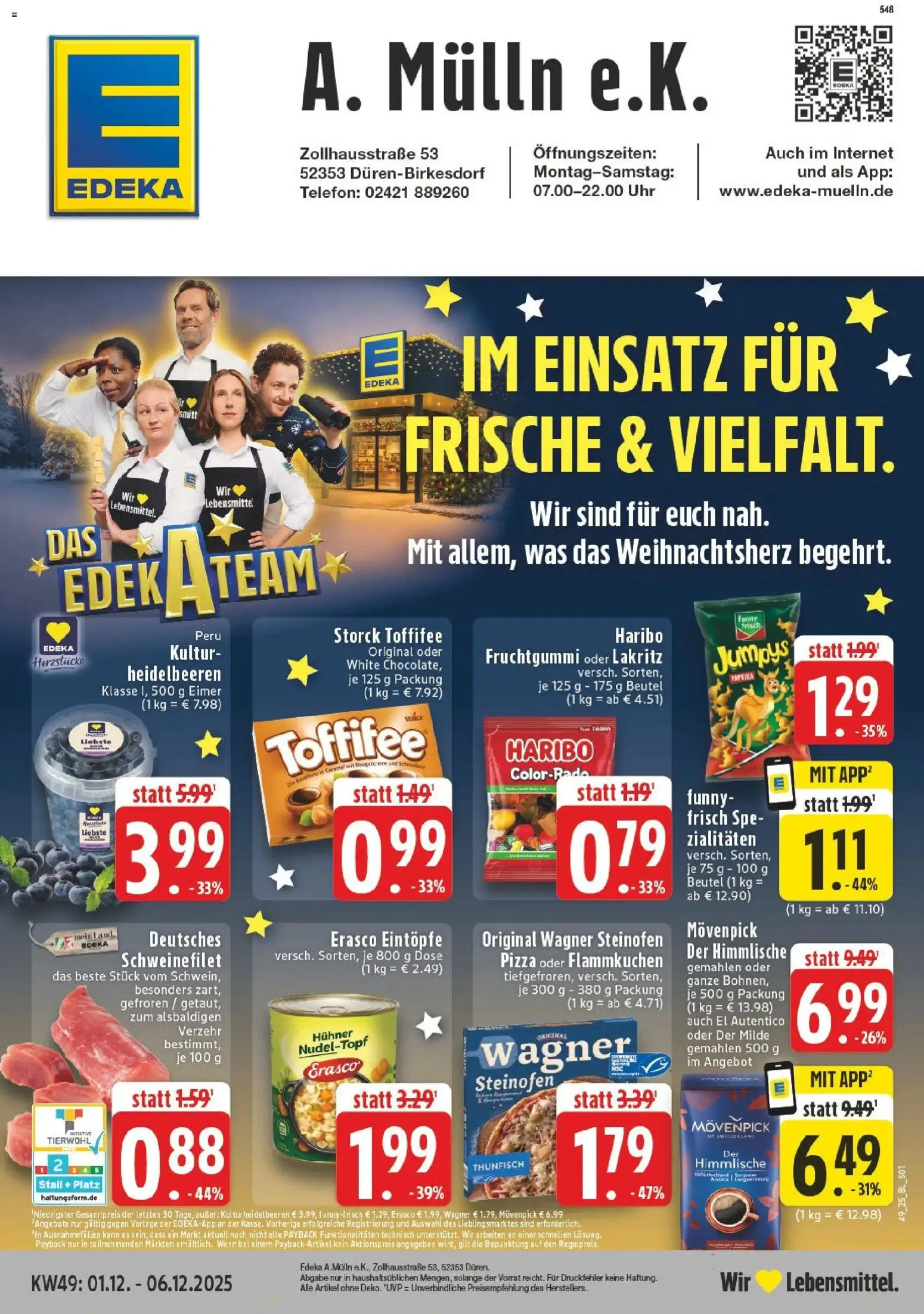 Vorschau von dem Prospekt des Geschäftes Edeka, gültig ab dem 01.12.2025 - Uhr, Telefon, Haribo, Heidelbeeren, Tür, Toffifee, Spezialitäten, Erasco