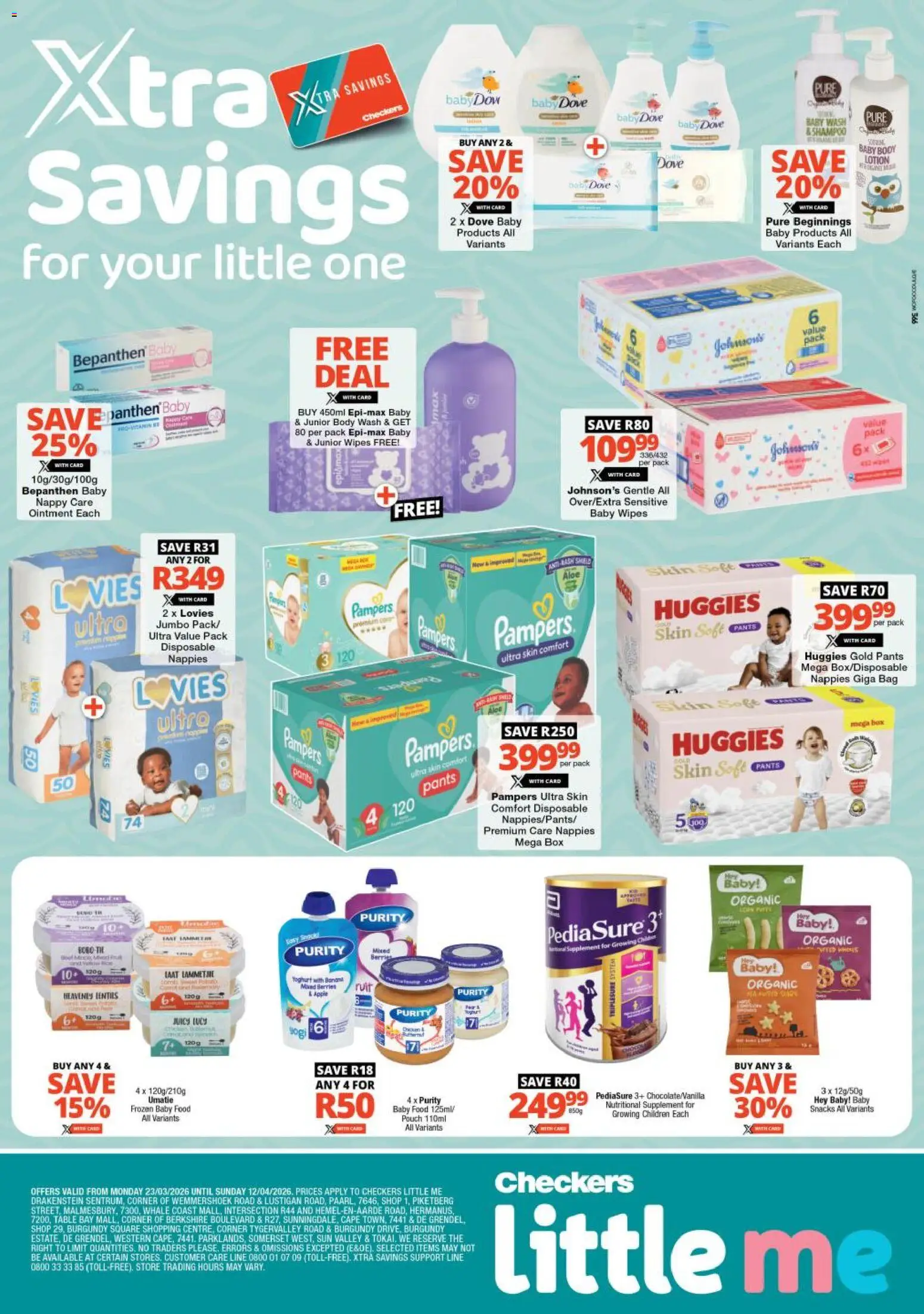 Preview of Checkers flyer valid from 23/03/2026 - Bag, Box, Yoghurt, Shampoo, Baby food, Body wash, Lotion, Table