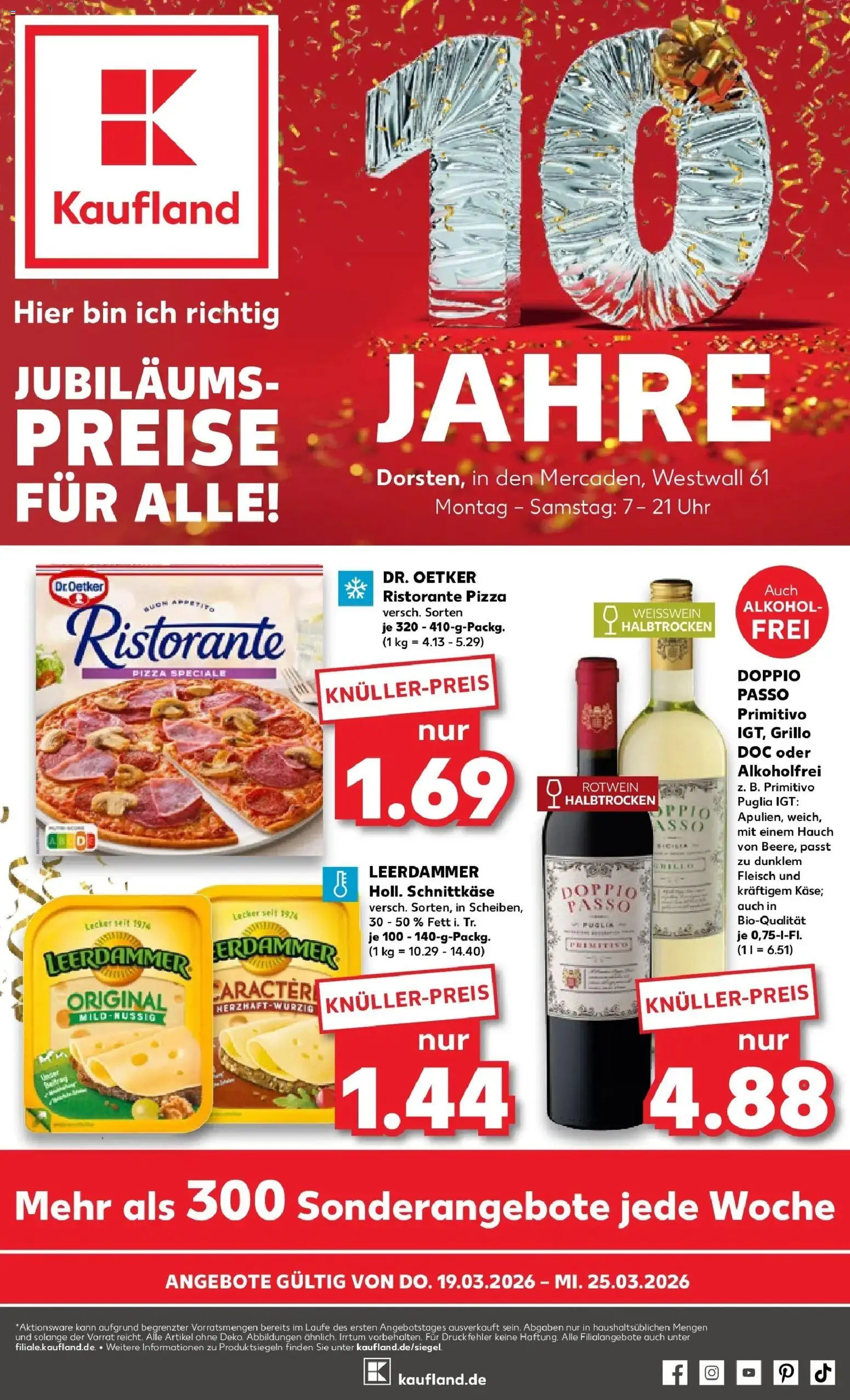Vorschau von dem Prospekt des Geschäftes Kaufland, gültig ab dem 19.03.2026 - Pizza, Uhr, Fleisch, Ristorante, Doppio passo primitivo, Weißwein, Rotwein, Leerdammer