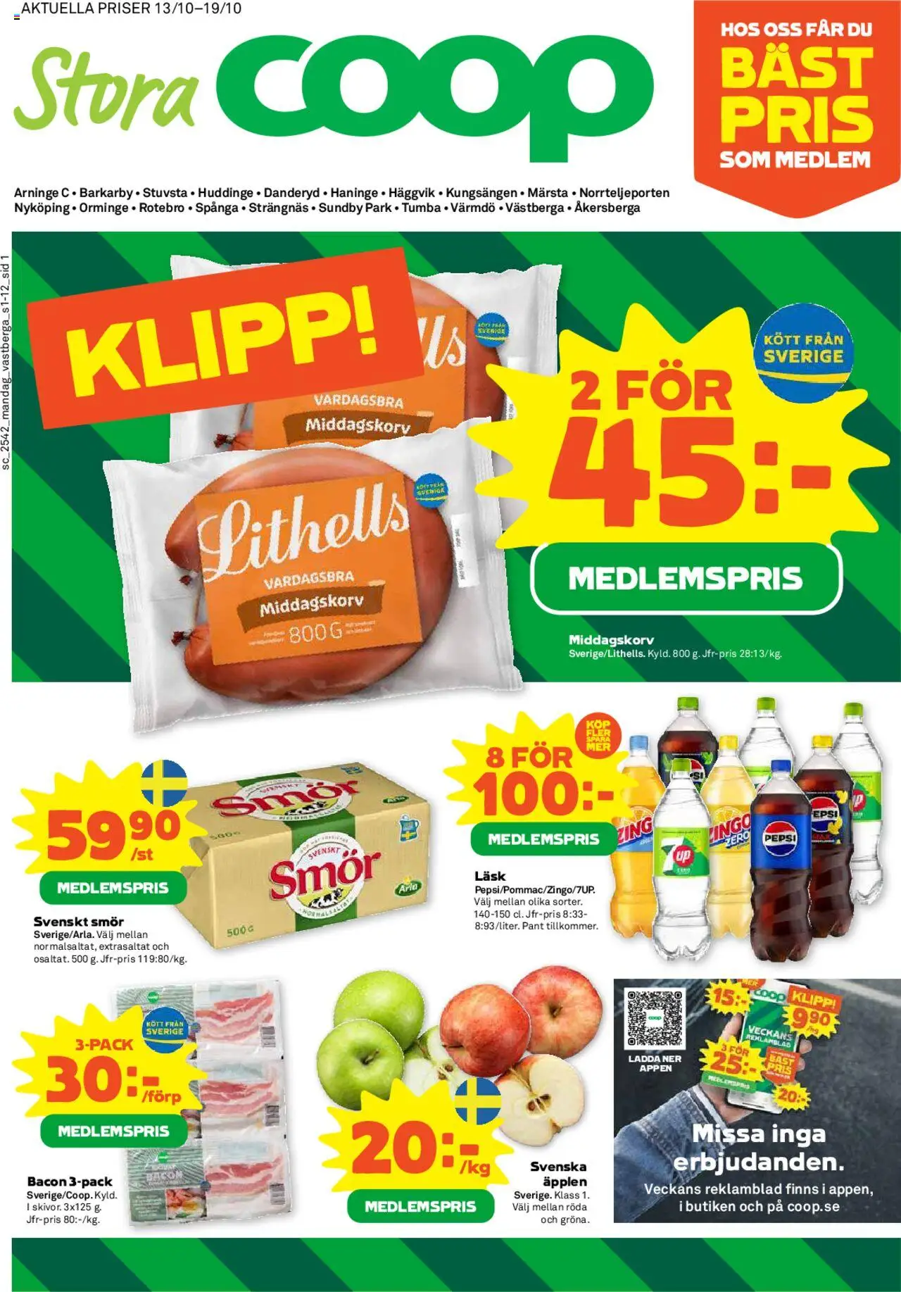 Aktuella reklamblad Coop Forum är giltig 13/10 2025 > Veckans Erbjudanden gäller från 13/10/2025 till 19/10/2025 sidnummer 1