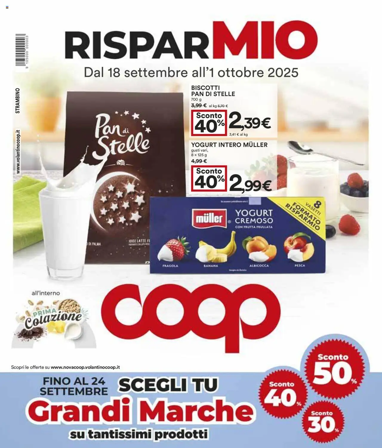 Volantino COOP valido da 18/09/2025 numero di pagina 1 - Biscotti, Latte, Frutta, Pesca, Yogurt, Yogurt cremoso
