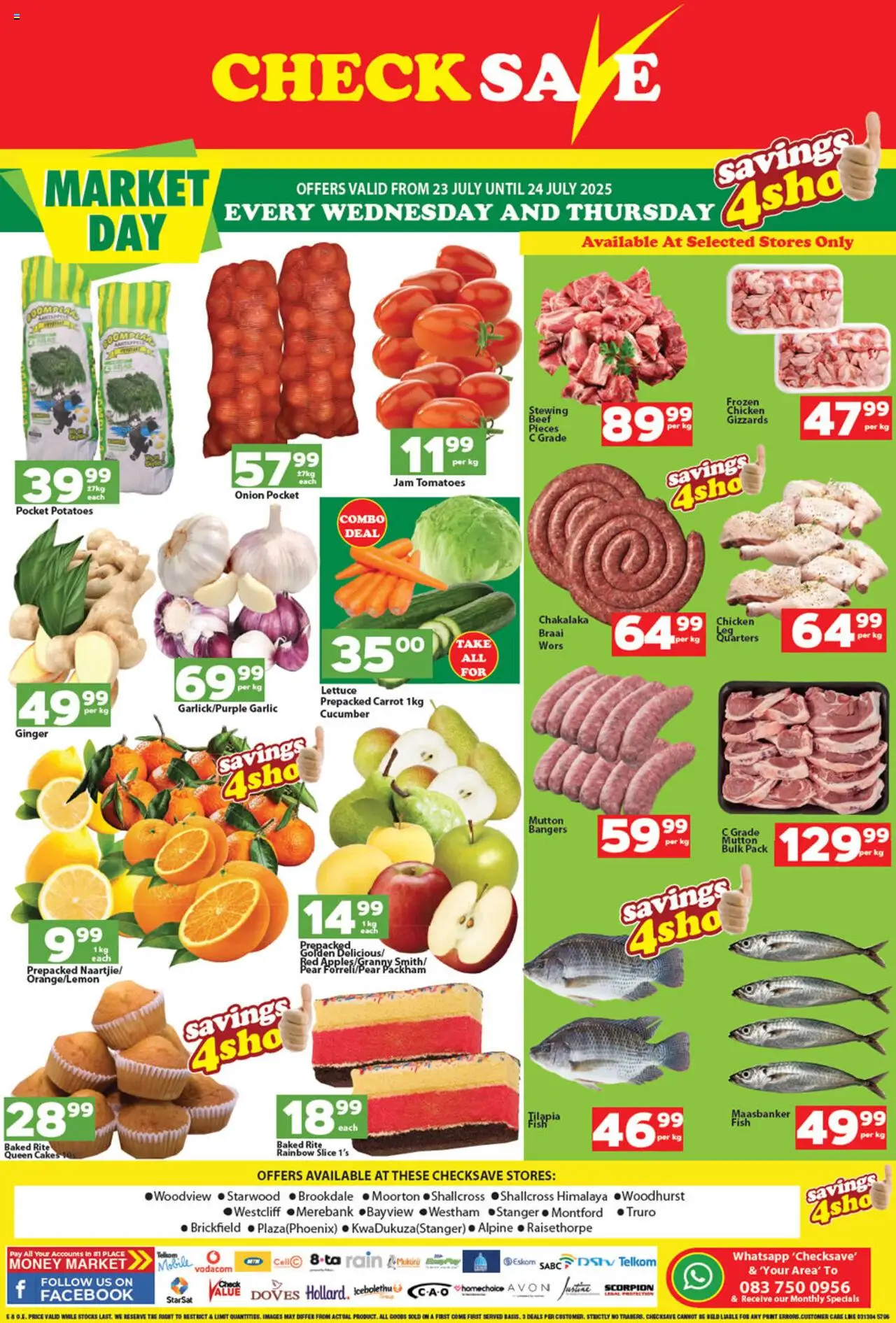 Check Save Market Day from 23/07 - 24/07/2025 > Promotions - Chicken, Potatoes, Tomatoes, Garlic, Onion, Tilapia, Beef, Lettuce