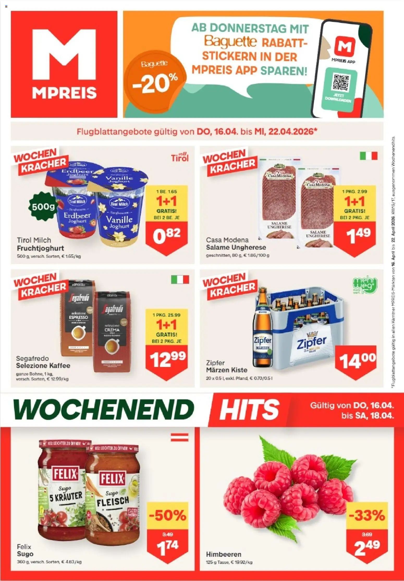 Vorschau der Angebote: MPREIS MPREIS Dellach im Drautal gültig ab 16.04.2026 - Kaffee, Baguette, Milch, Joghurt, Vanille